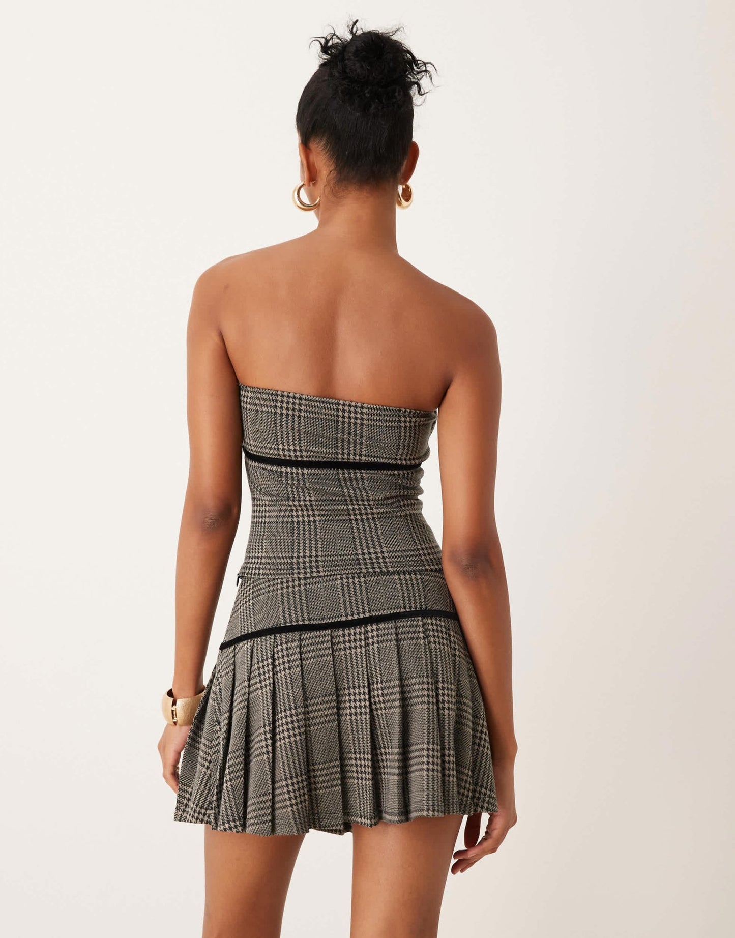 ASOS DESIGN co - ord ribbon detail bandeau top in check - ASOS Sample Sale EU Store
