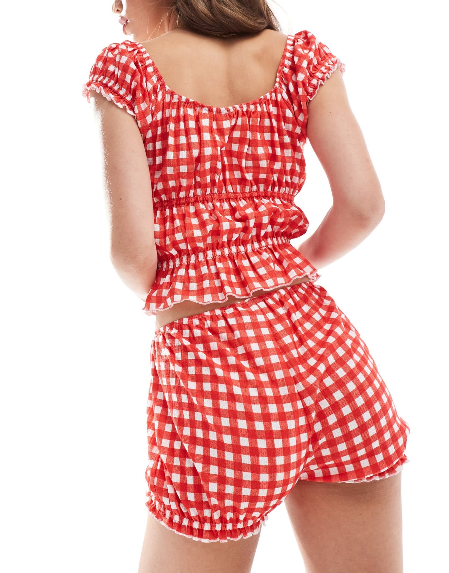 ASOS DESIGN co - ord ruched micro shorts in gingham - ASOS Sample Sale EU Store