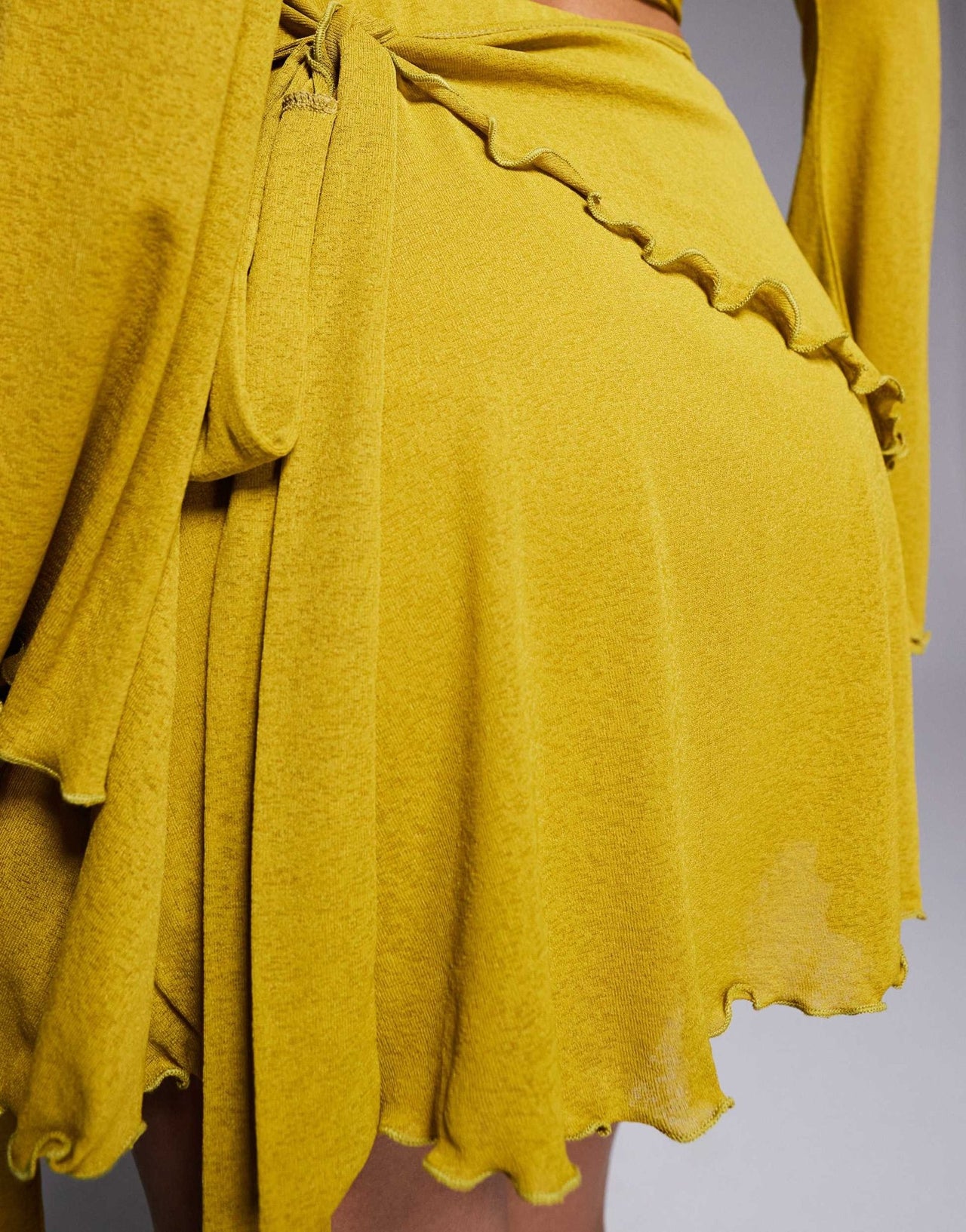 ASOS DESIGN co - ord ruffle mesh wrap mini skirt with side knot detail in chartreuse - ASOS Sample Sale EU Store
