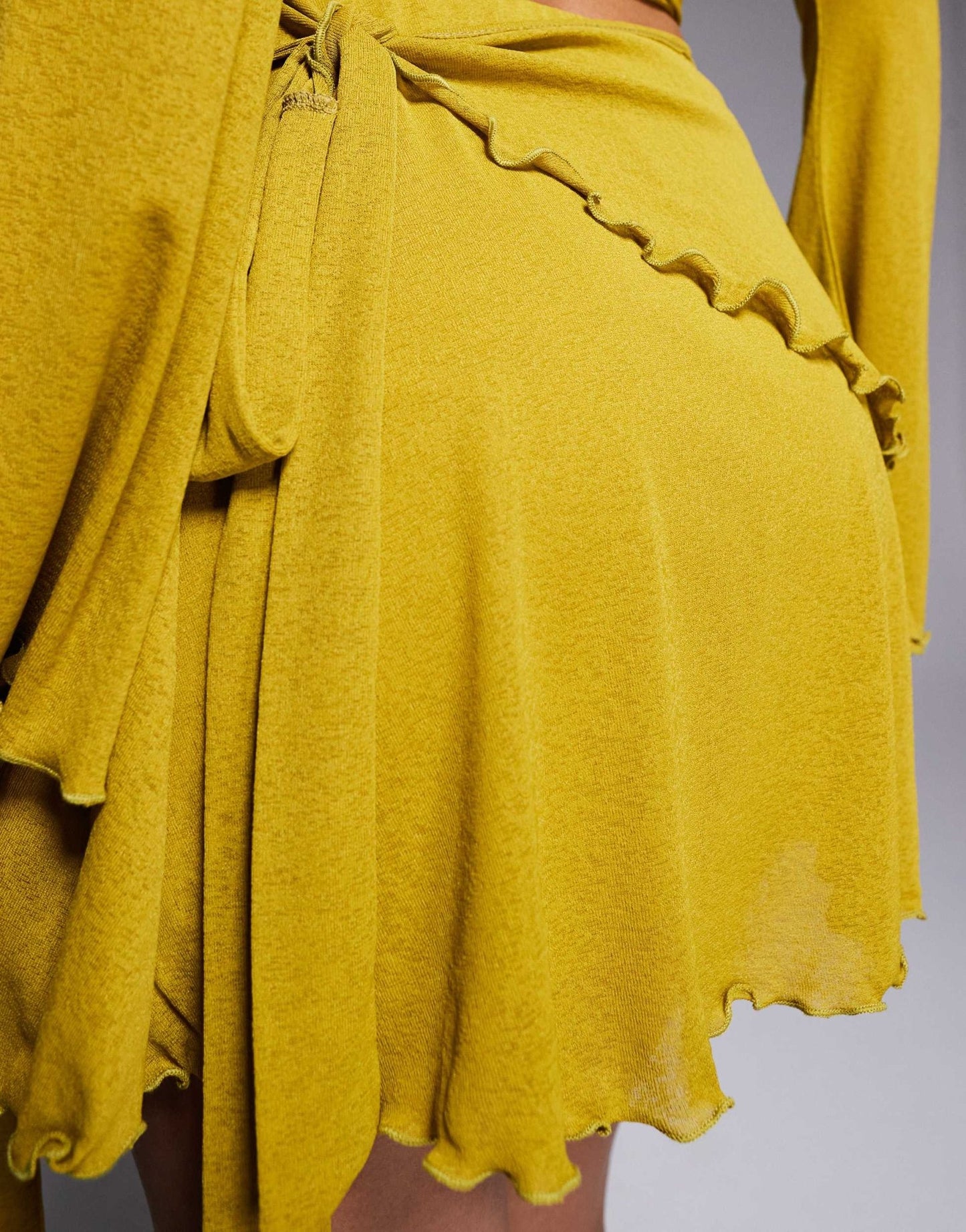 ASOS DESIGN co - ord ruffle mesh wrap mini skirt with side knot detail in chartreuse - ASOS Sample Sale EU Store