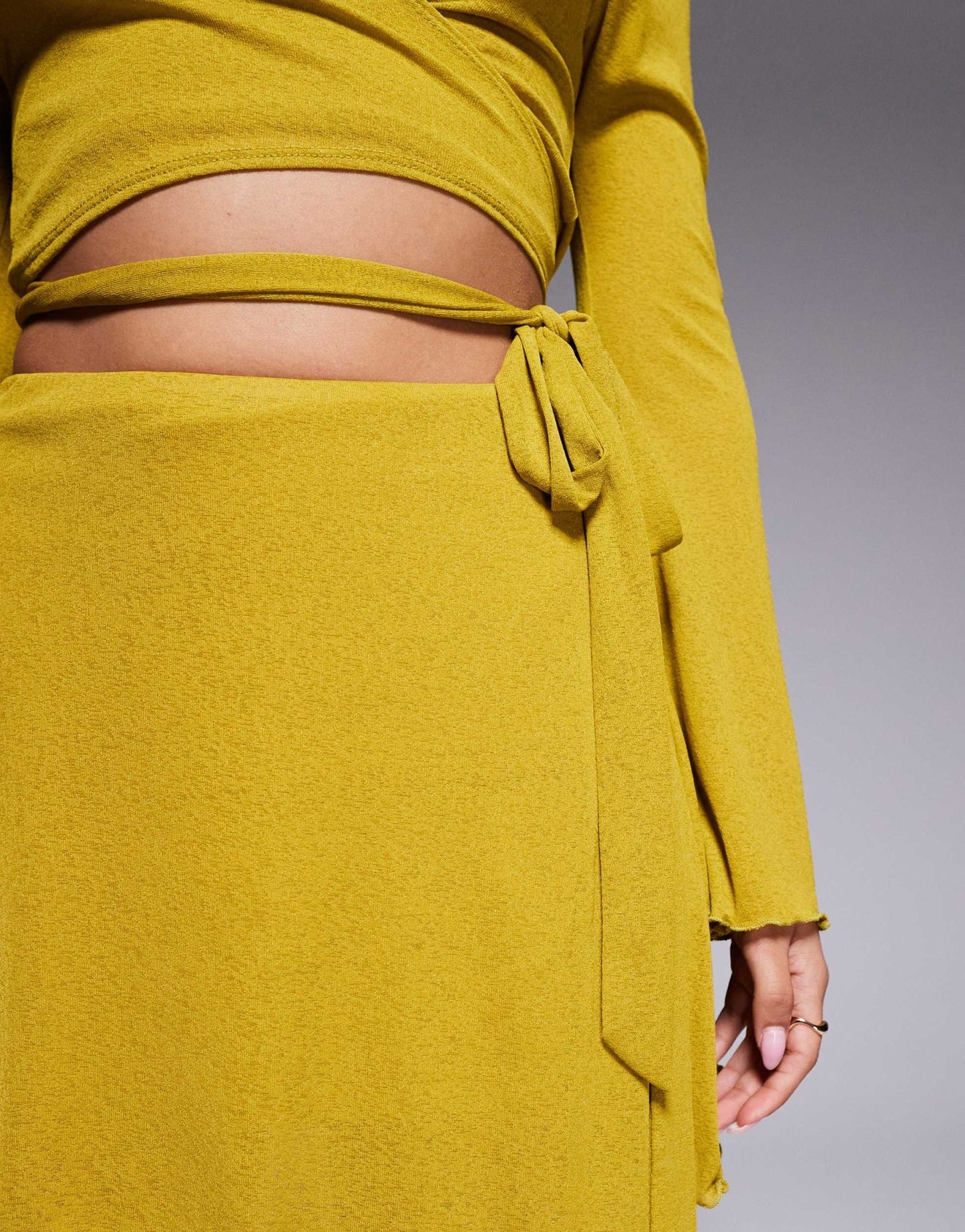 ASOS DESIGN co - ord ruffle mesh wrap mini skirt with side knot detail in chartreuse - ASOS Sample Sale EU Store