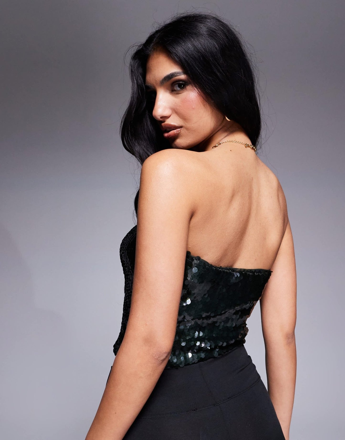ASOS DESIGN co - ord sequin bandeau top in forest green - ASOS Sample Sale EU Store