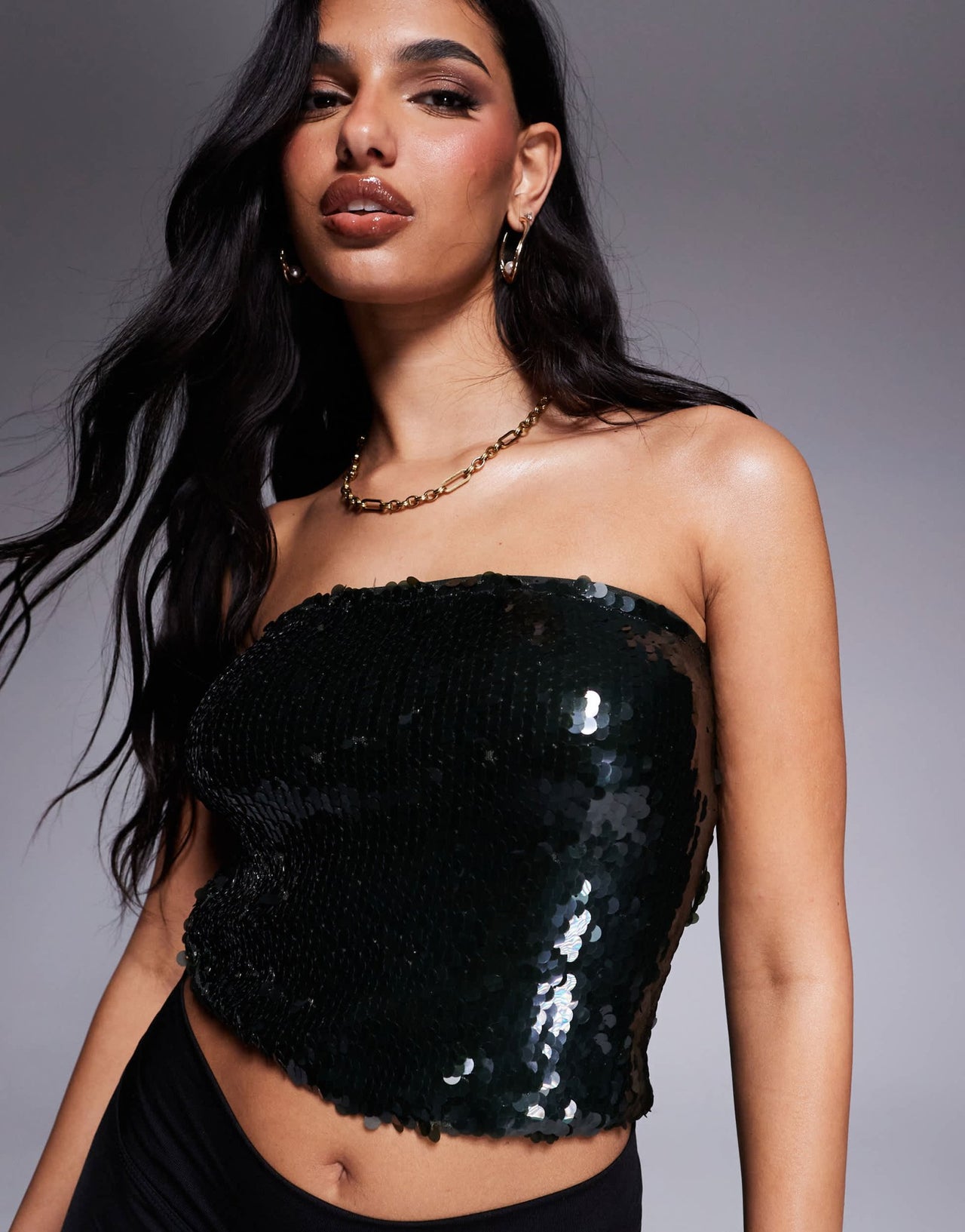 ASOS DESIGN co - ord sequin bandeau top in forest green - ASOS Sample Sale EU Store