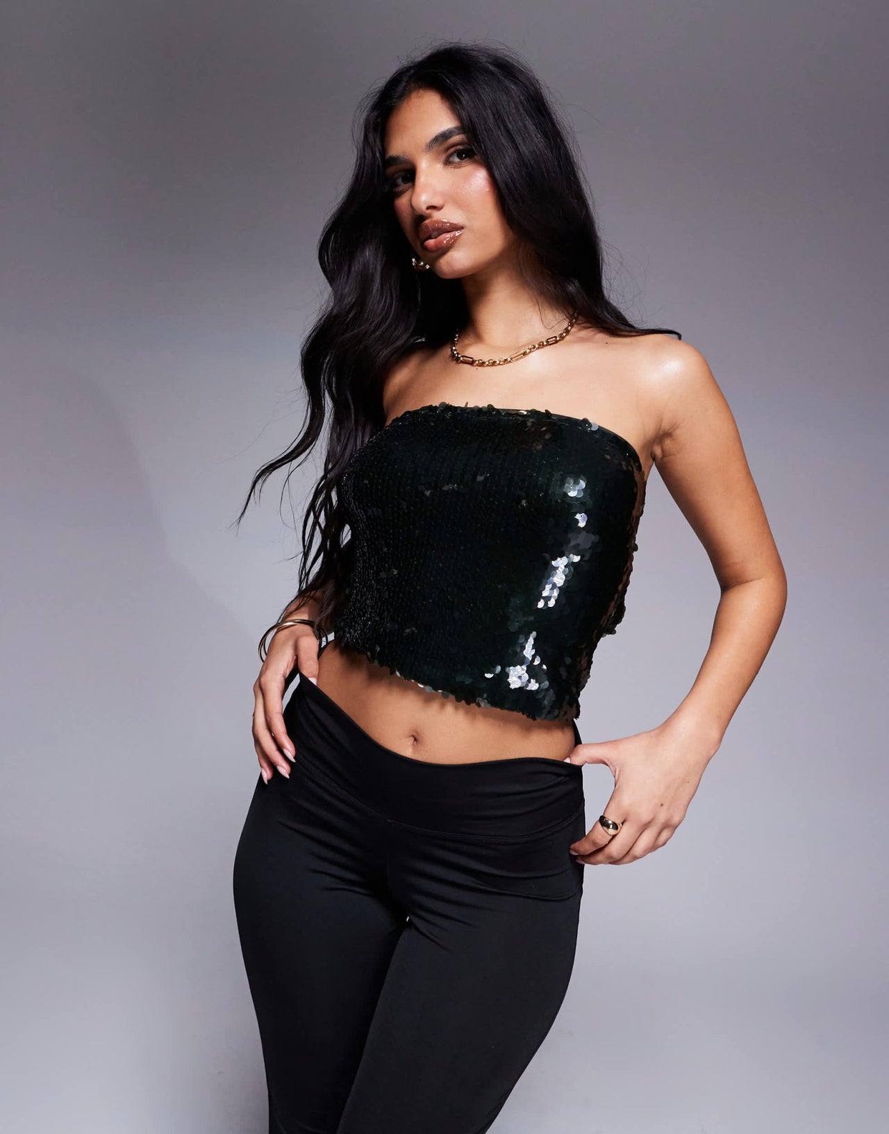 ASOS DESIGN co - ord sequin bandeau top in forest green - ASOS Sample Sale EU Store