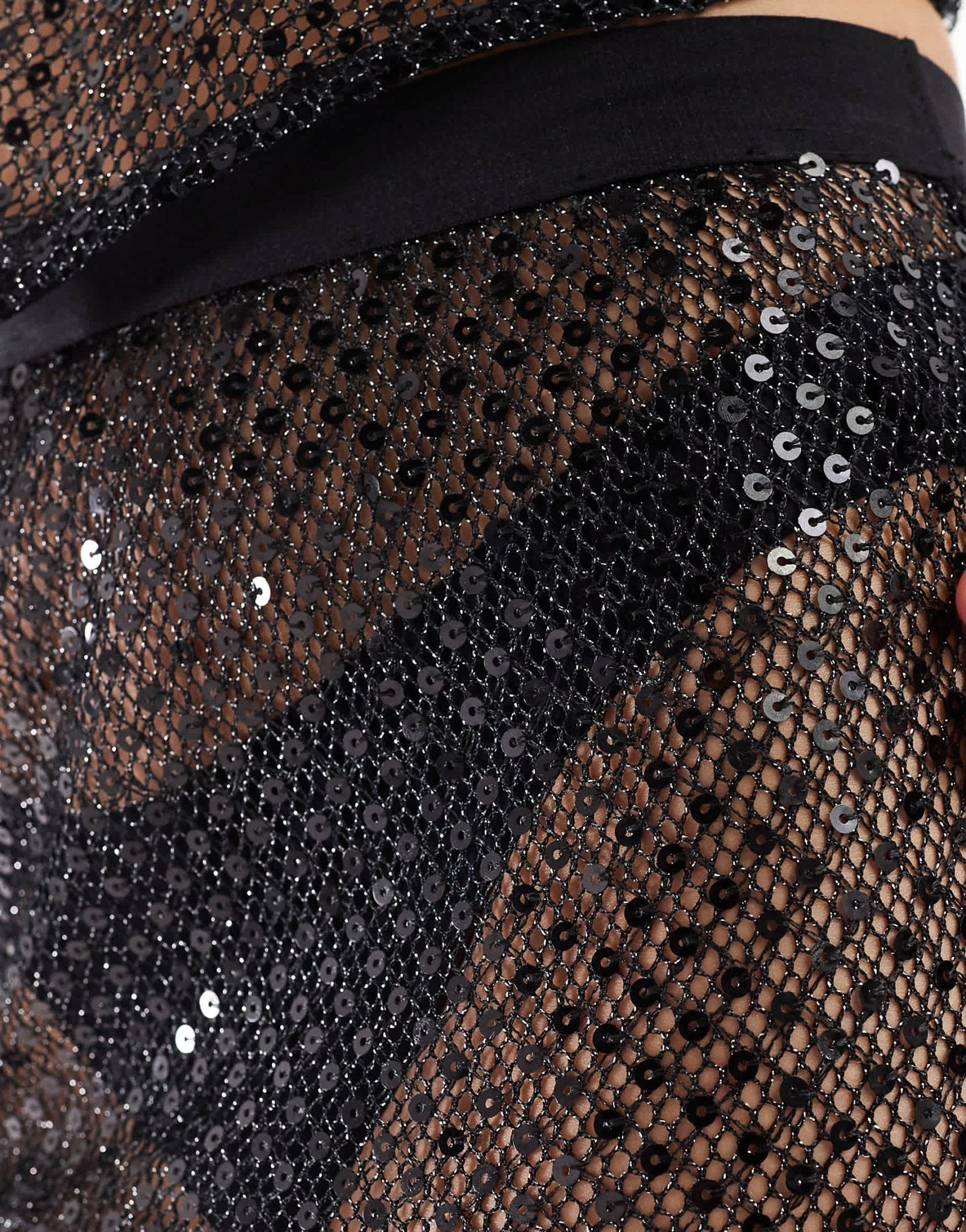 ASOS DESIGN co - ord sequin fishnet midi skirt in black - ASOS Sample Sale EU Store