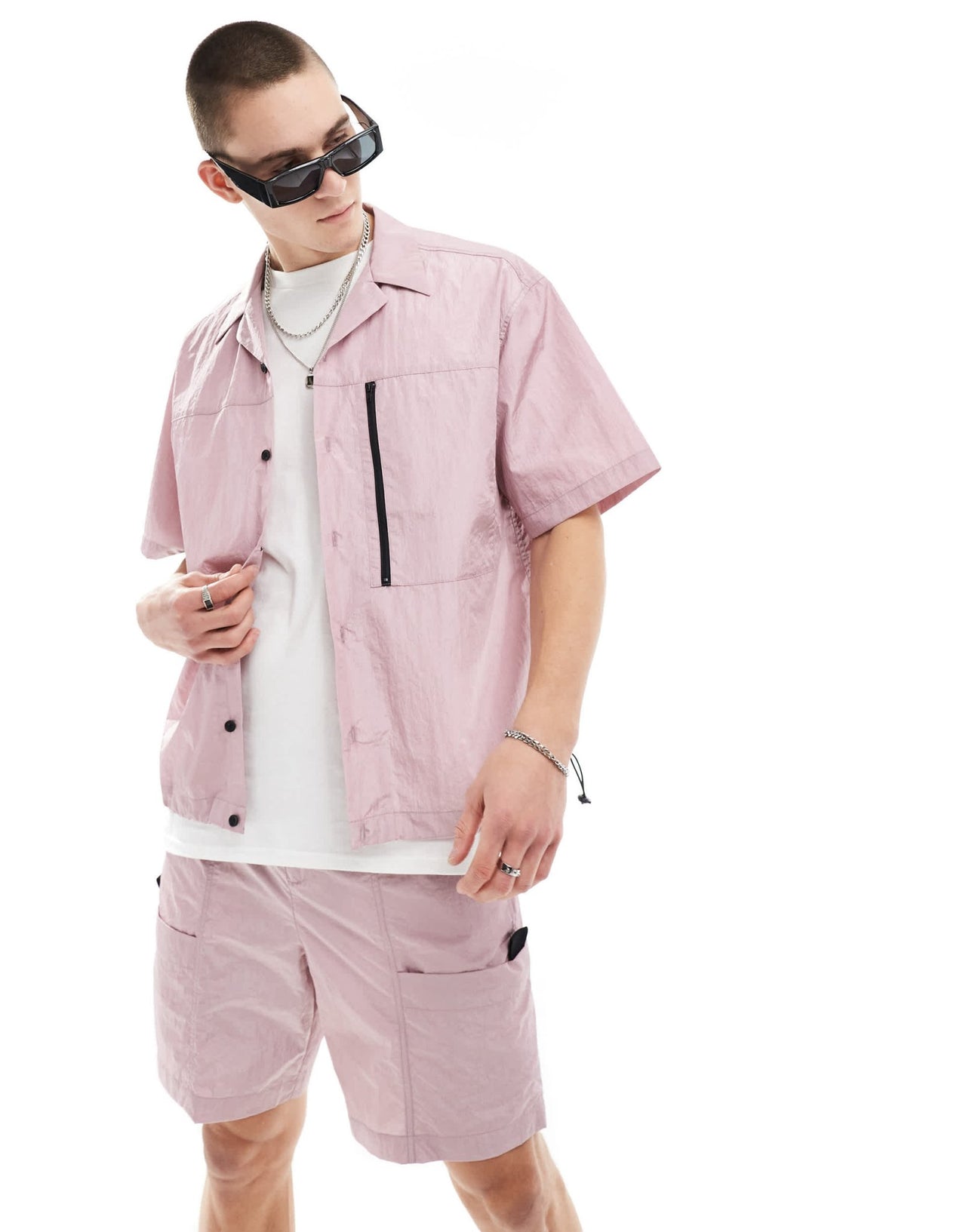 ASOS DESIGN co - ord short sleeve boxy oversized revere utility shirt in dusty pink - ASOS Sample Sale EU Store