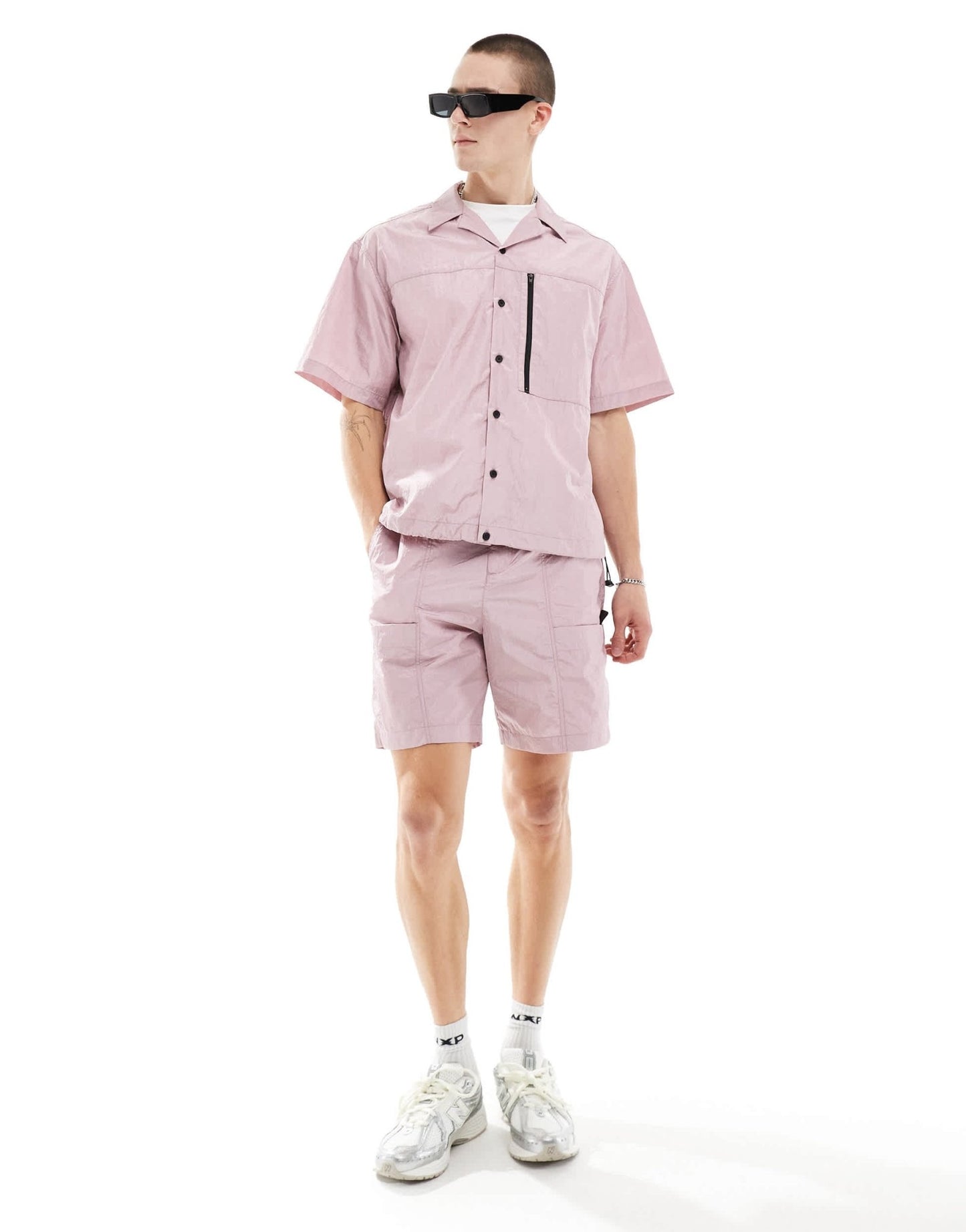 ASOS DESIGN co - ord short sleeve boxy oversized revere utility shirt in dusty pink - ASOS Sample Sale EU Store