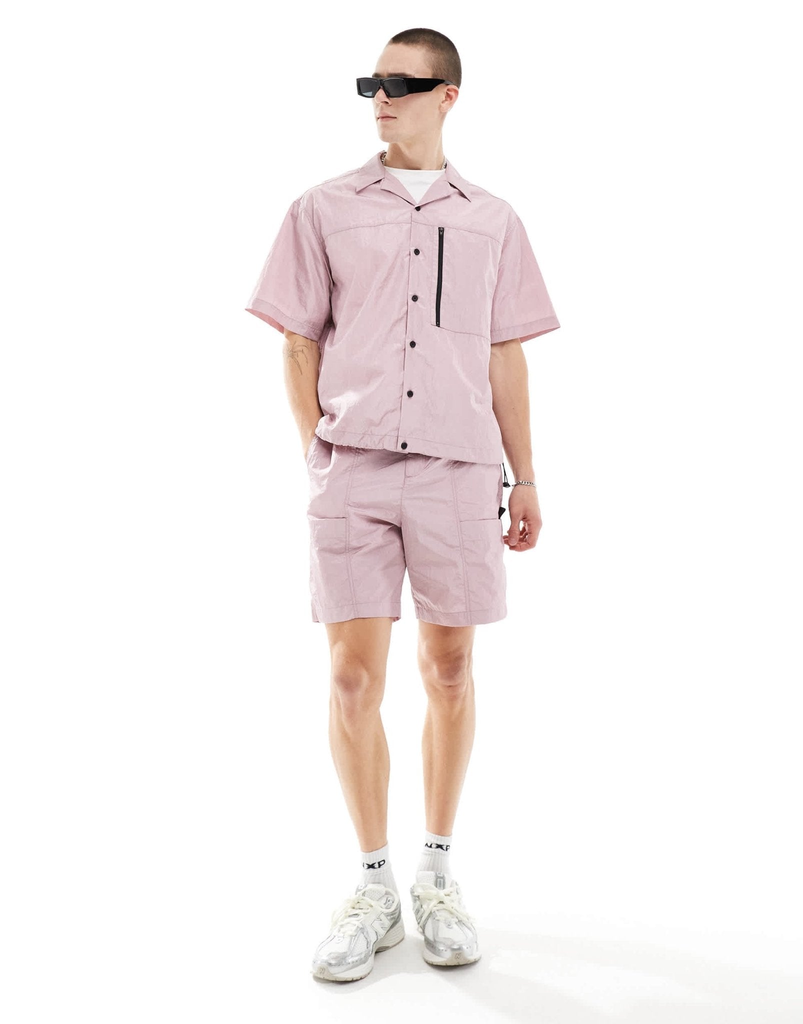 ASOS DESIGN co - ord short sleeve boxy oversized revere utility shirt in dusty pink - ASOS Sample Sale EU Store