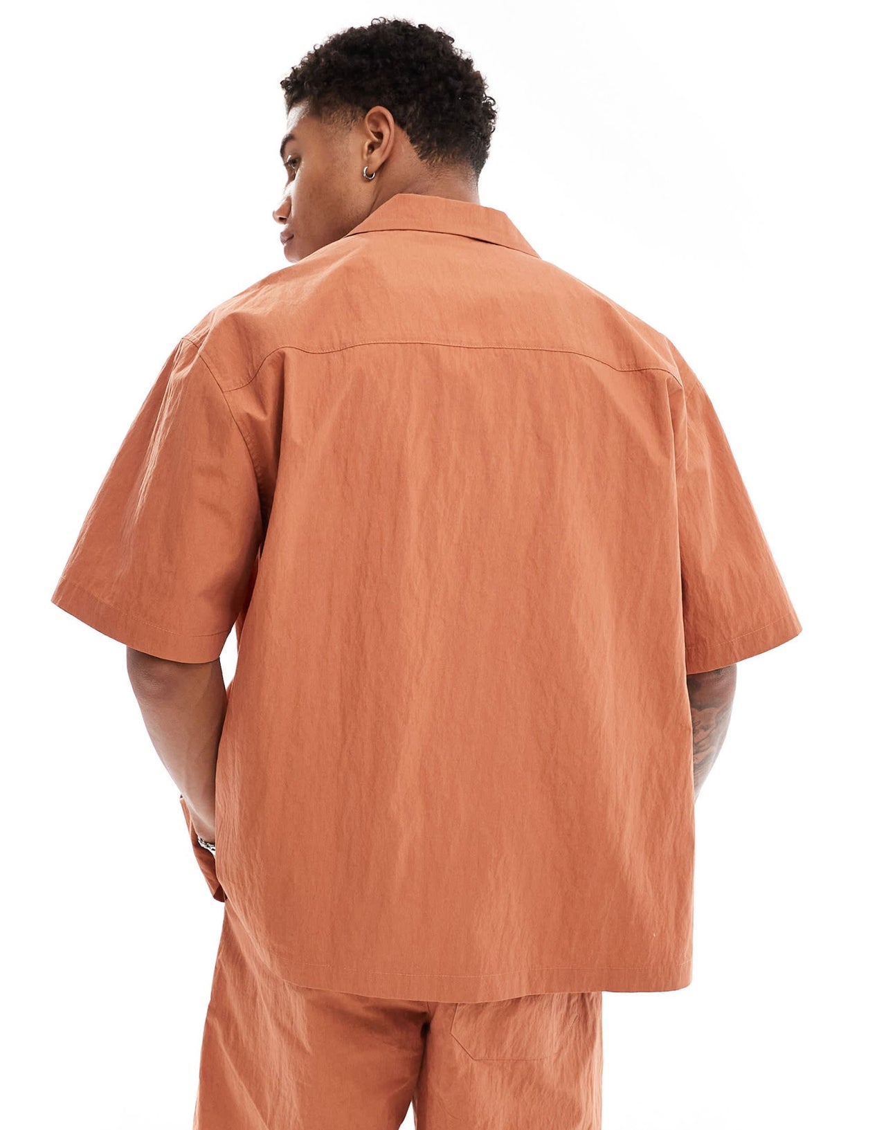 ASOS DESIGN co - ord short sleeve boxy oversized shirt with piping in rust - ASOS Sample Sale EU Store