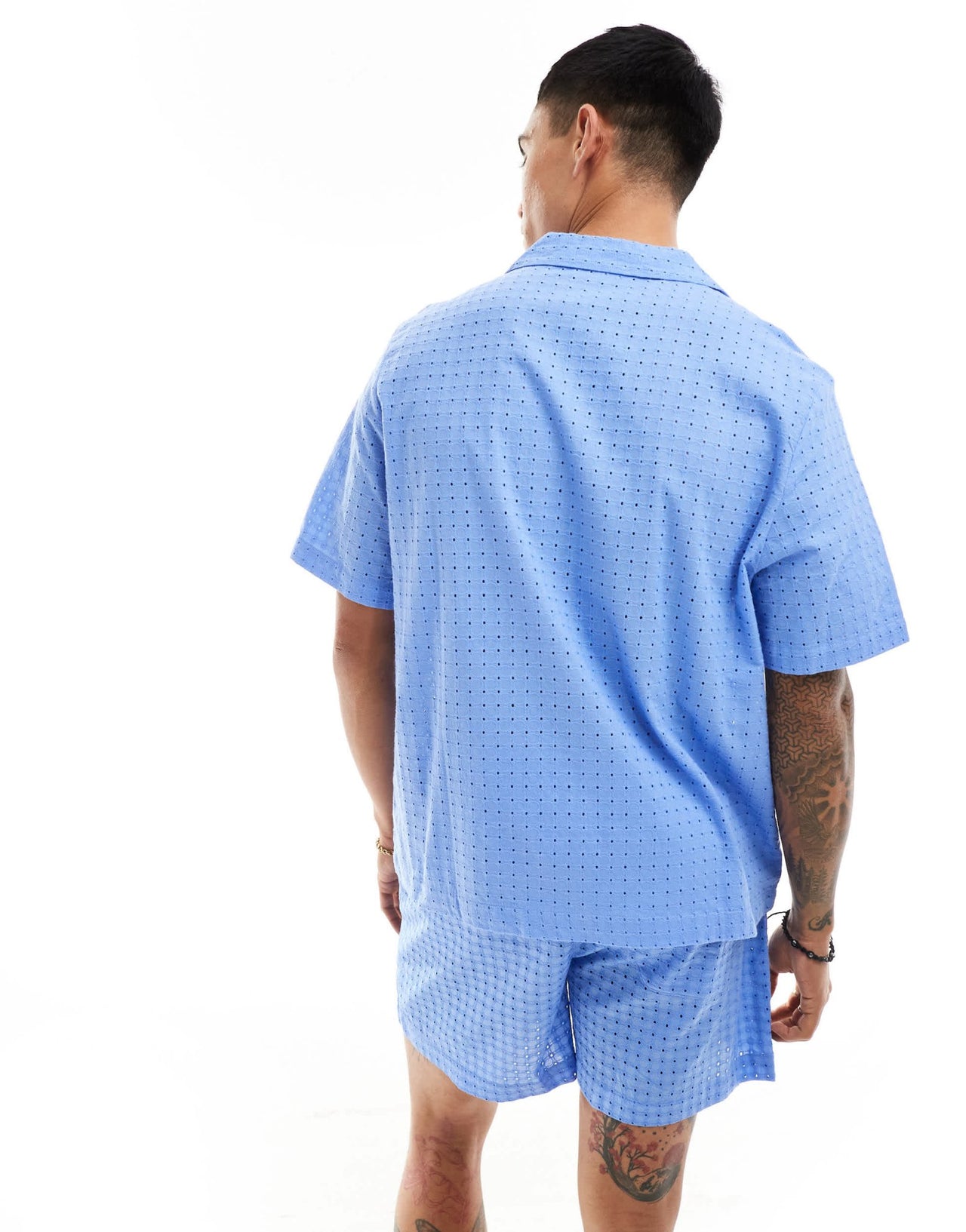 ASOS DESIGN co - ord short sleeve relaxed fit revere collar broderie shirt in dusty blue - ASOS Sample Sale EU Store