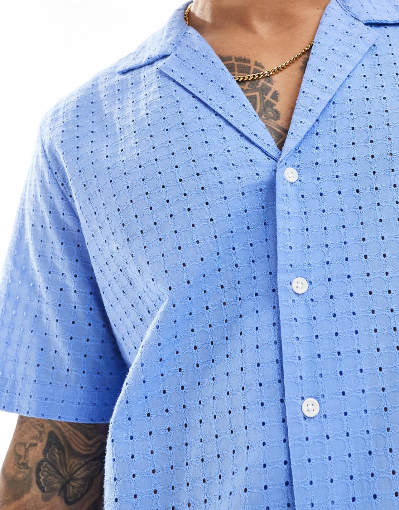 ASOS DESIGN co - ord short sleeve relaxed fit revere collar broderie shirt in dusty blue - ASOS Sample Sale EU Store