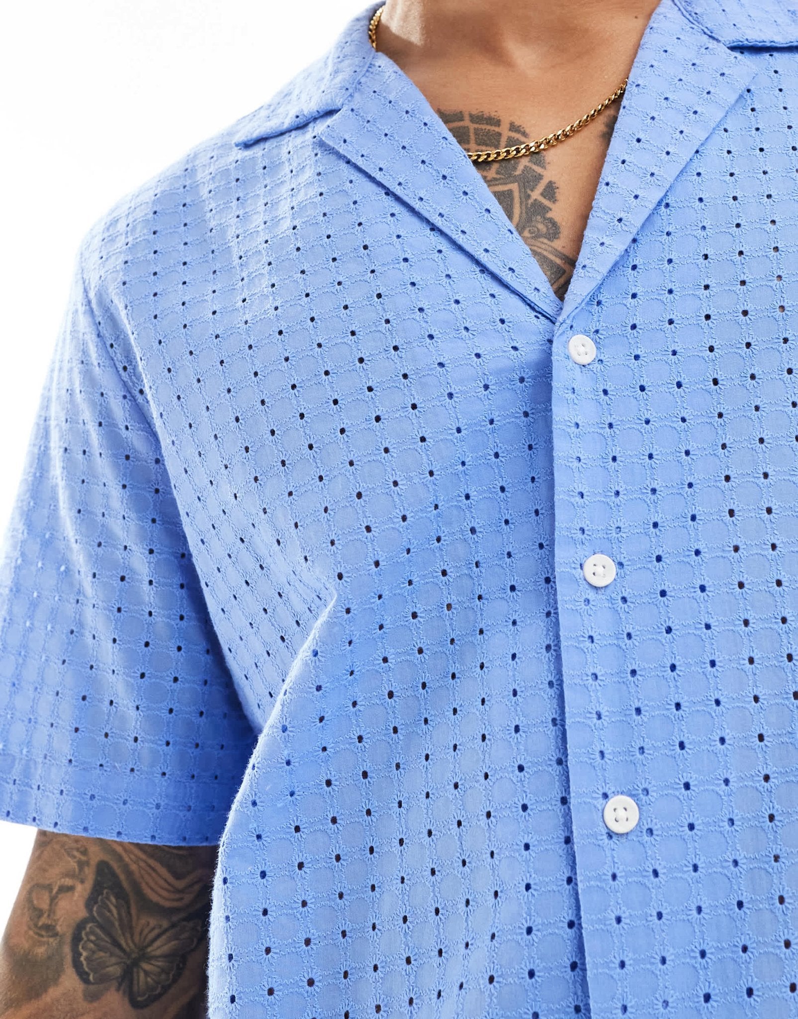 ASOS DESIGN co - ord short sleeve relaxed fit revere collar broderie shirt in dusty blue - ASOS Sample Sale EU Store