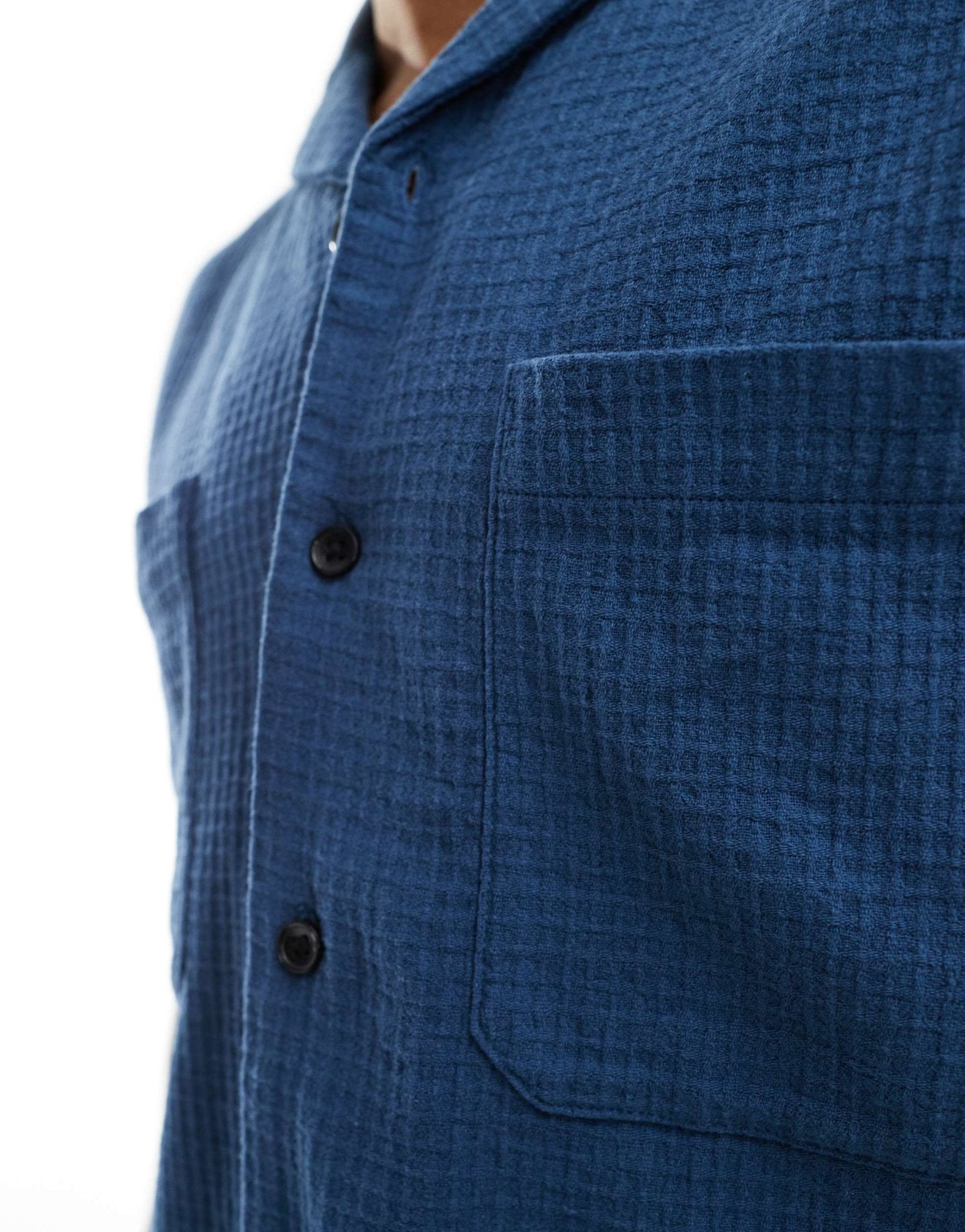 ASOS DESIGN co - ord short sleeve relaxed revere collar texture shirt in navy - ASOS Sample Sale EU Store