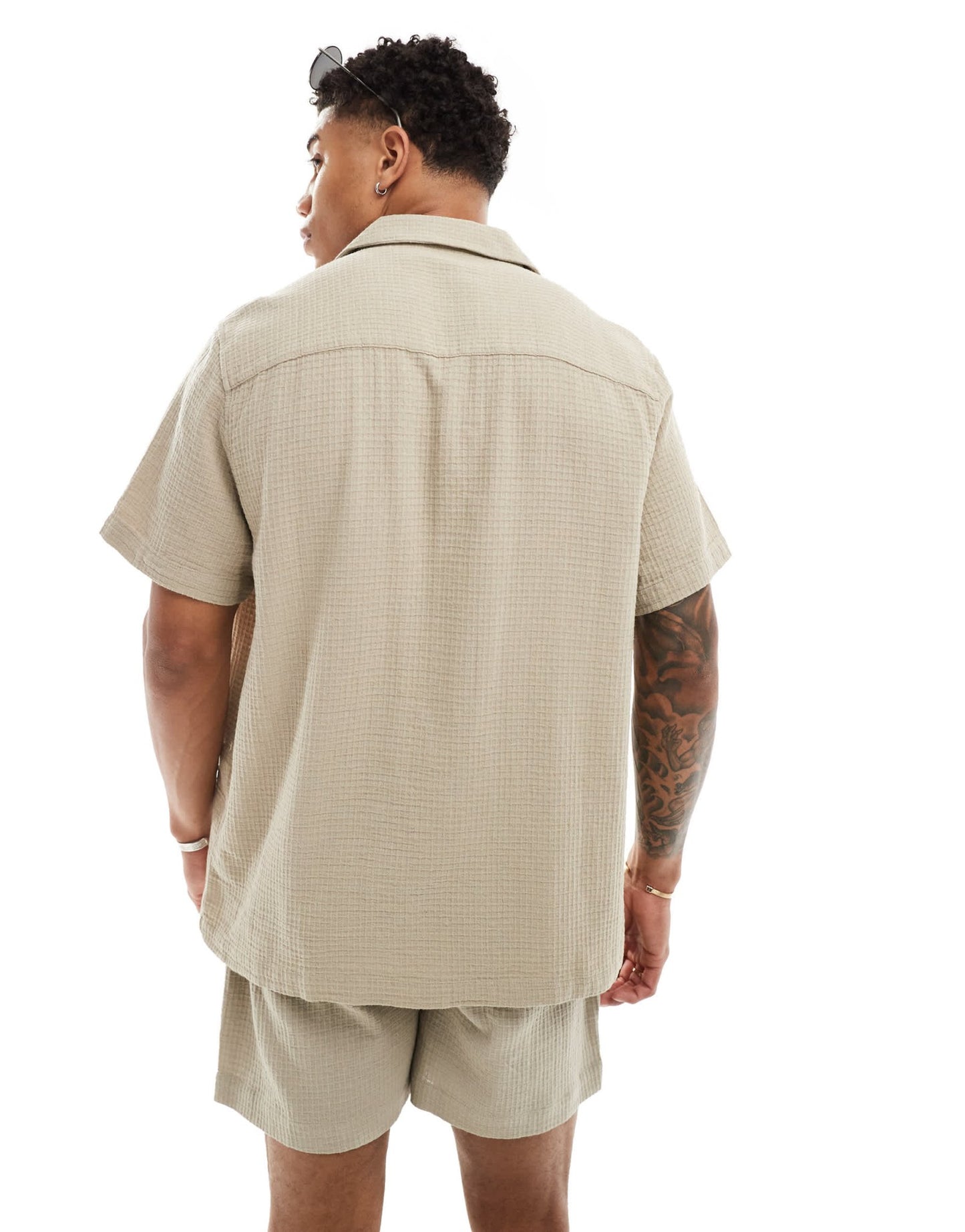 ASOS DESIGN co - ord short sleeve relaxed revere collar texture shirt in stone - ASOS Sample Sale EU Store