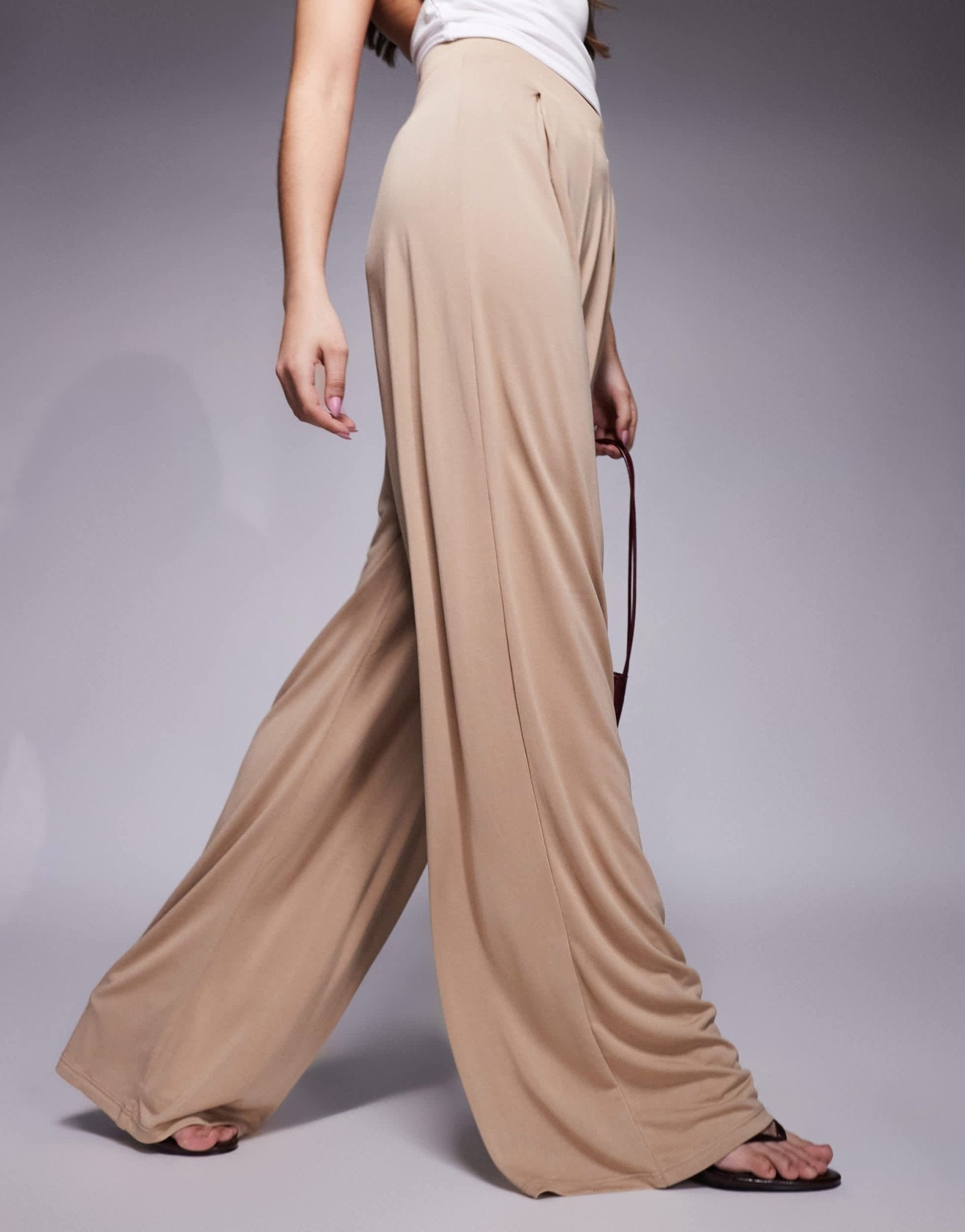 ASOS DESIGN co - ord soft handle pleated wide leg trousers in stone - ASOS Sample Sale EU Store