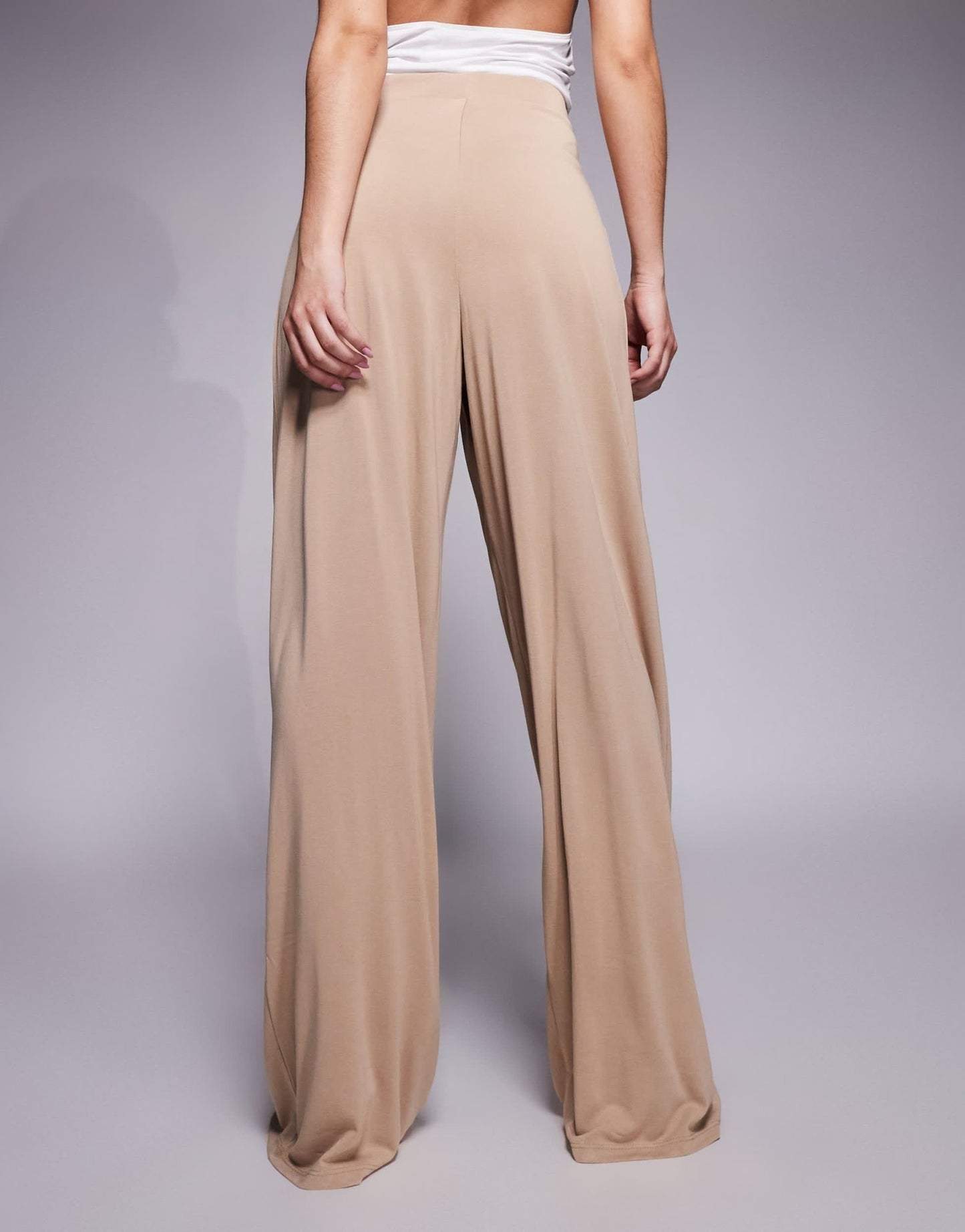 ASOS DESIGN co - ord soft handle pleated wide leg trousers in stone - ASOS Sample Sale EU Store