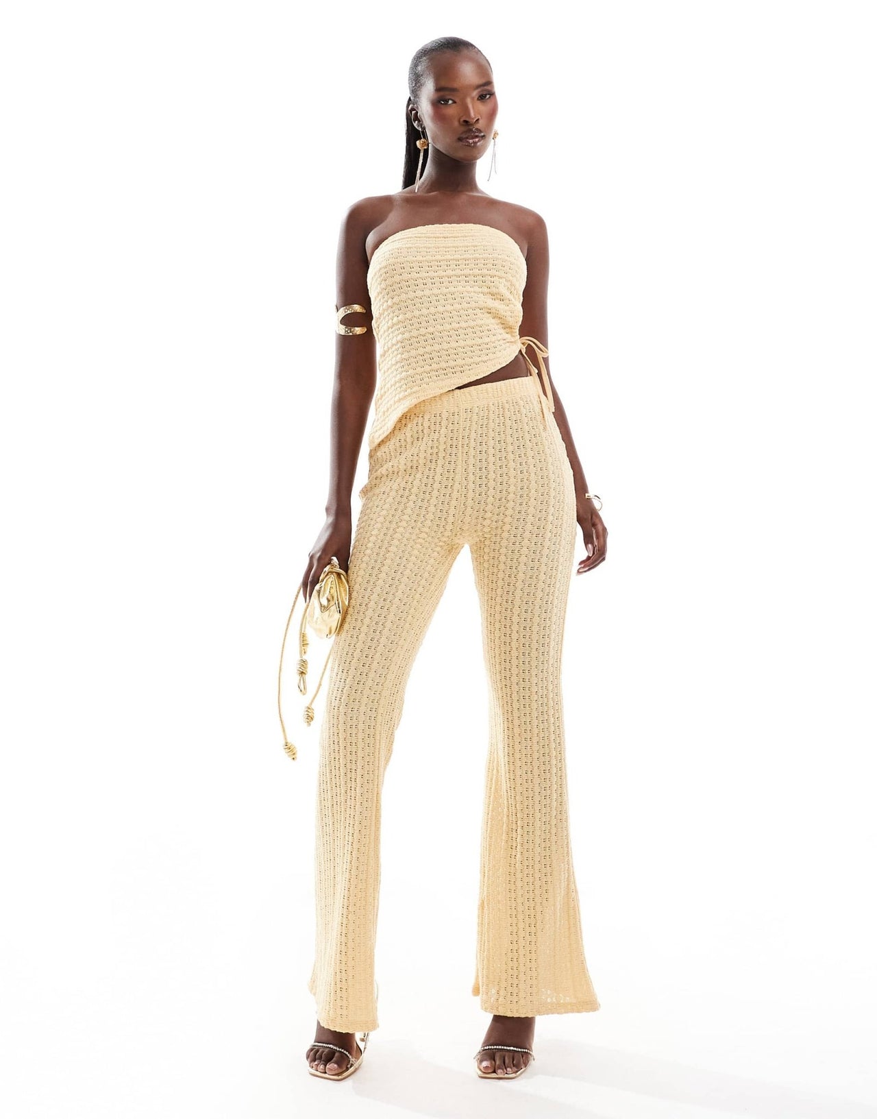 ASOS DESIGN co - ord textured asymmetric hem top with keyhole cut out in buttermilk - ASOS Sample Sale EU Store