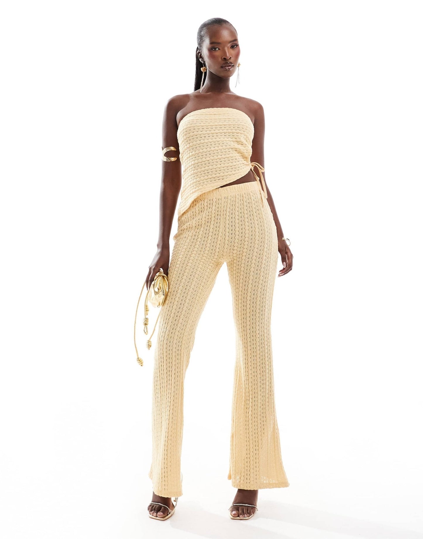 ASOS DESIGN co - ord textured asymmetric hem top with keyhole cut out in buttermilk - ASOS Sample Sale EU Store