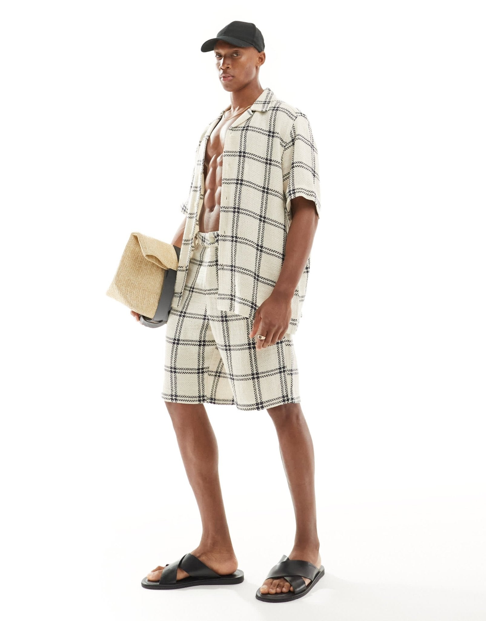 ASOS DESIGN Co - ord textured shorts in neutral check - ASOS Sample Sale EU Store