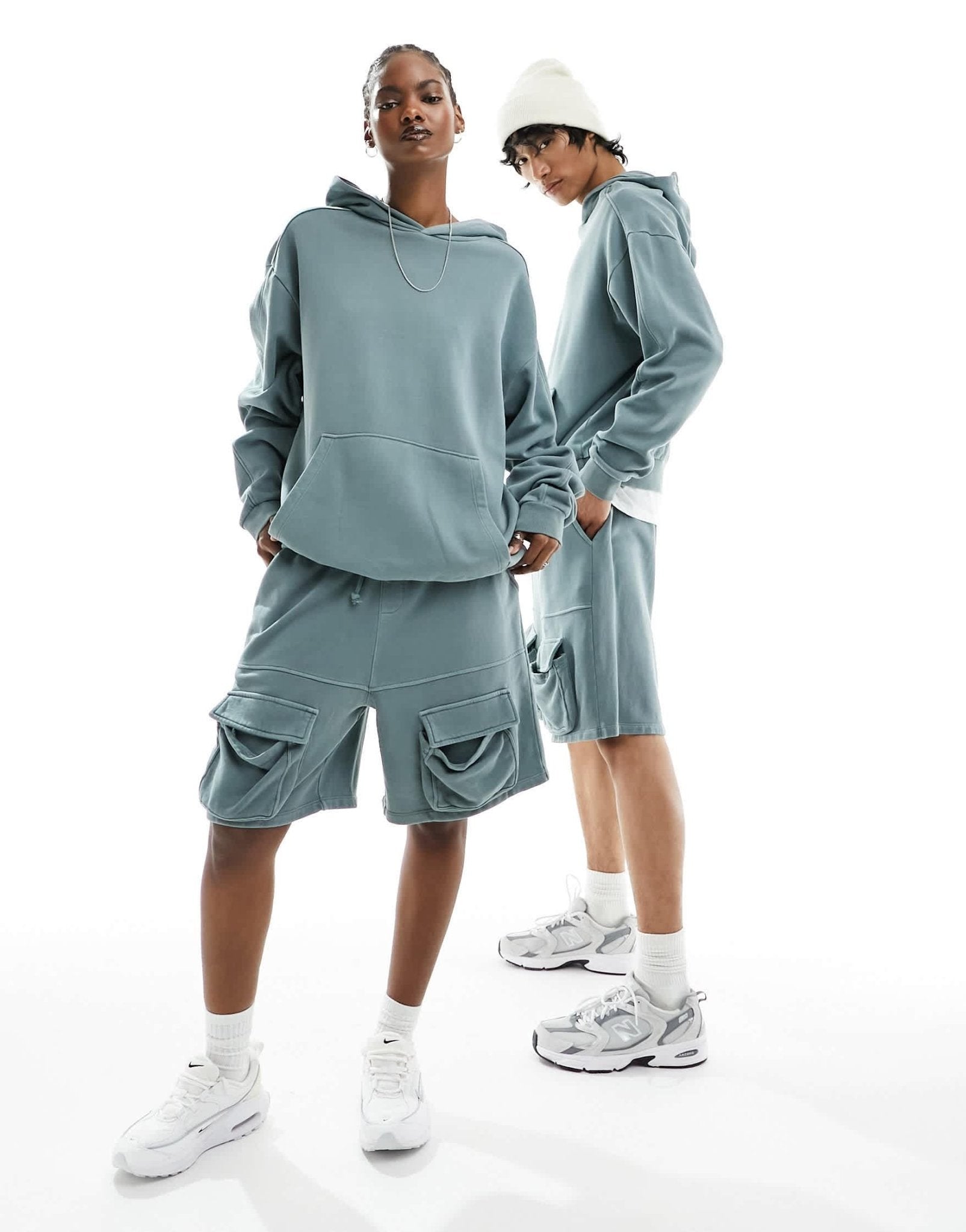ASOS DESIGN co - ord unisex oversized hoodie in washed teal with seam details - ASOS Sample Sale EU Store