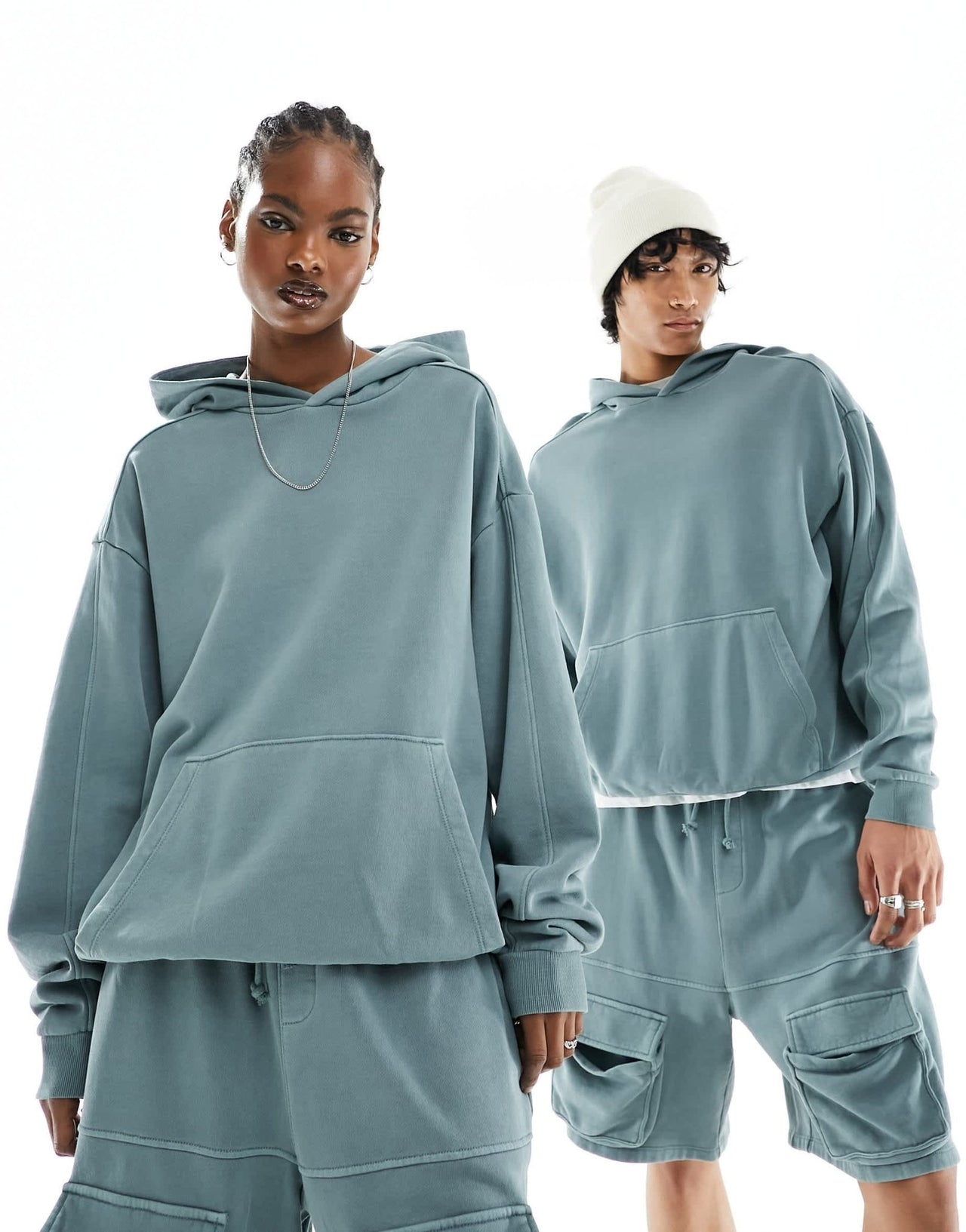 ASOS DESIGN co - ord unisex oversized hoodie in washed teal with seam details - ASOS Sample Sale EU Store