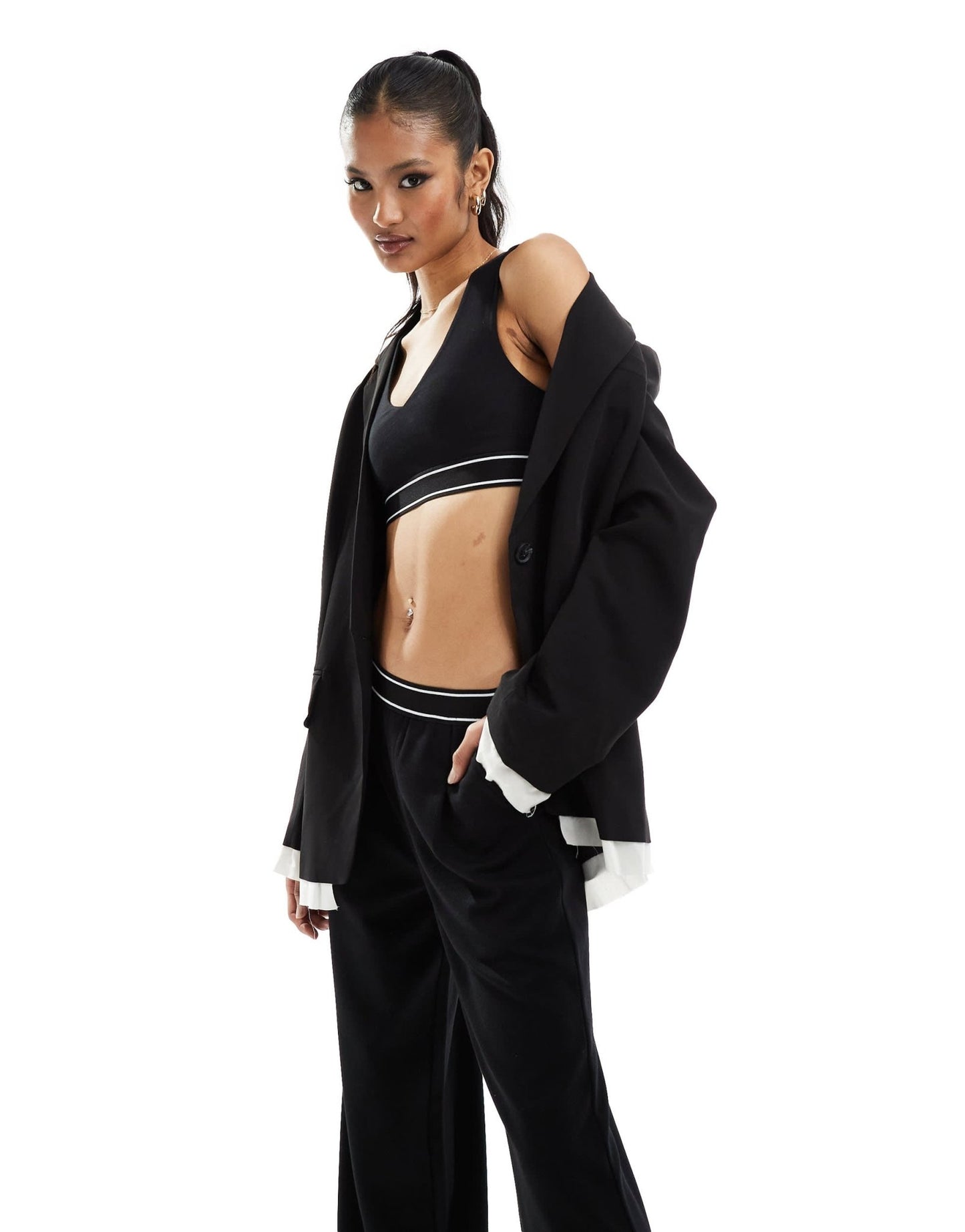 ASOS DESIGN co - ord v neck crop top with elastic hem trim in black - ASOS Sample Sale EU Store