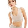 ASOS DESIGN co-ord v neck crop top with elastic hem trim in stone