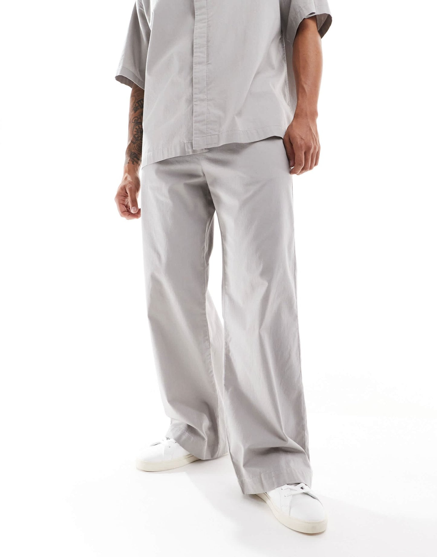 ASOS DESIGN co - ord wide baggy trousers with elasticated waist in neutral - ASOS Sample Sale EU Store