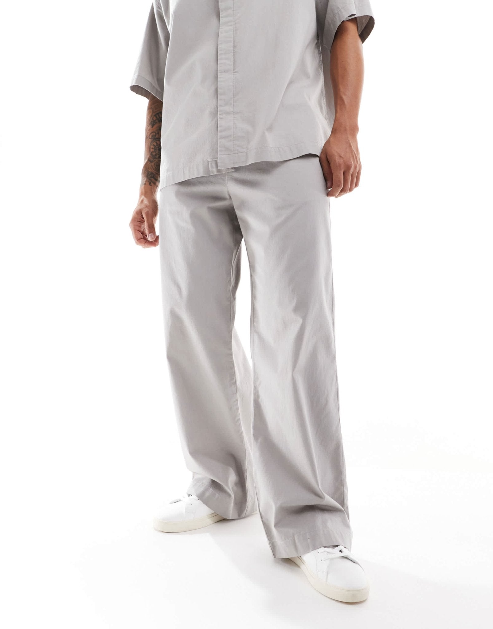 ASOS DESIGN co - ord wide baggy trousers with elasticated waist in neutral - ASOS Sample Sale EU Store