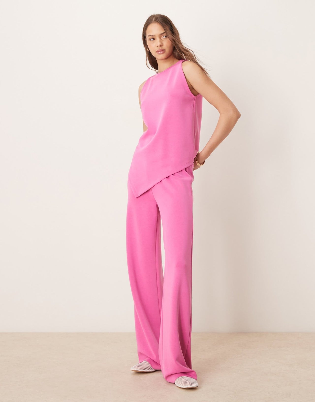 ASOS DESIGN co - ord wide leg cupro trouser in pink - ASOS Sample Sale EU Store