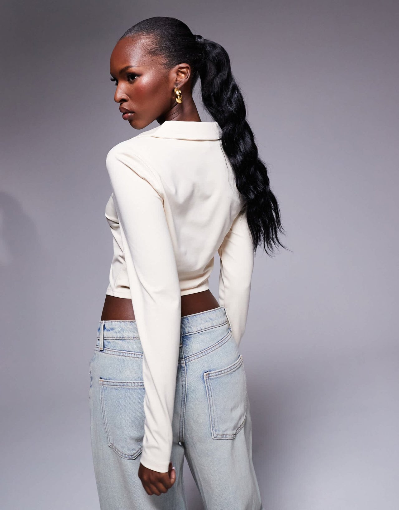 ASOS DESIGN collared long sleeve top in stone - ASOS Sample Sale EU Store