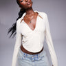 Top manica lunga con colletto ASOS DESIGN in stone