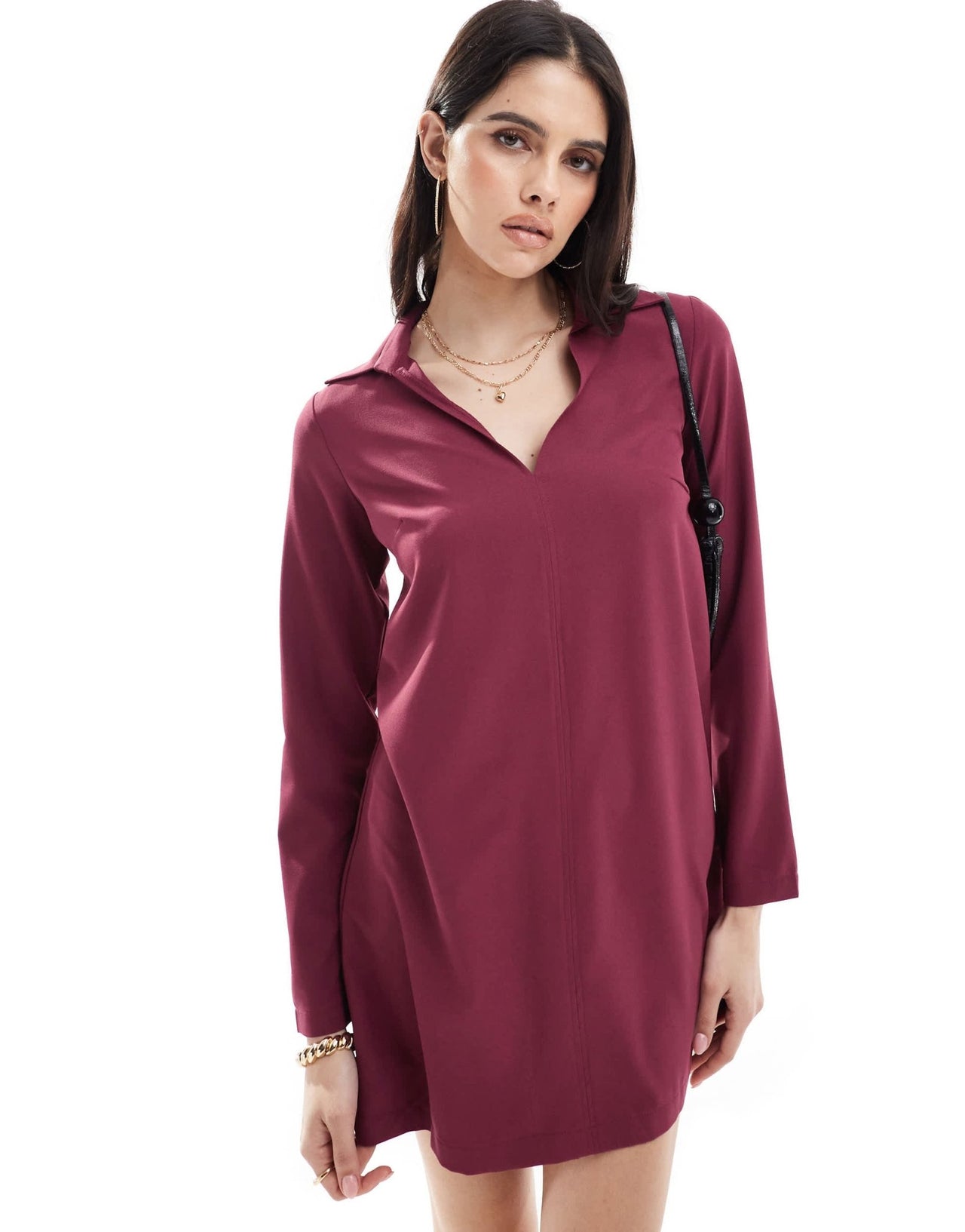 ASOS DESIGN collared mini shift dress in burgundy - ASOS Sample Sale EU Store