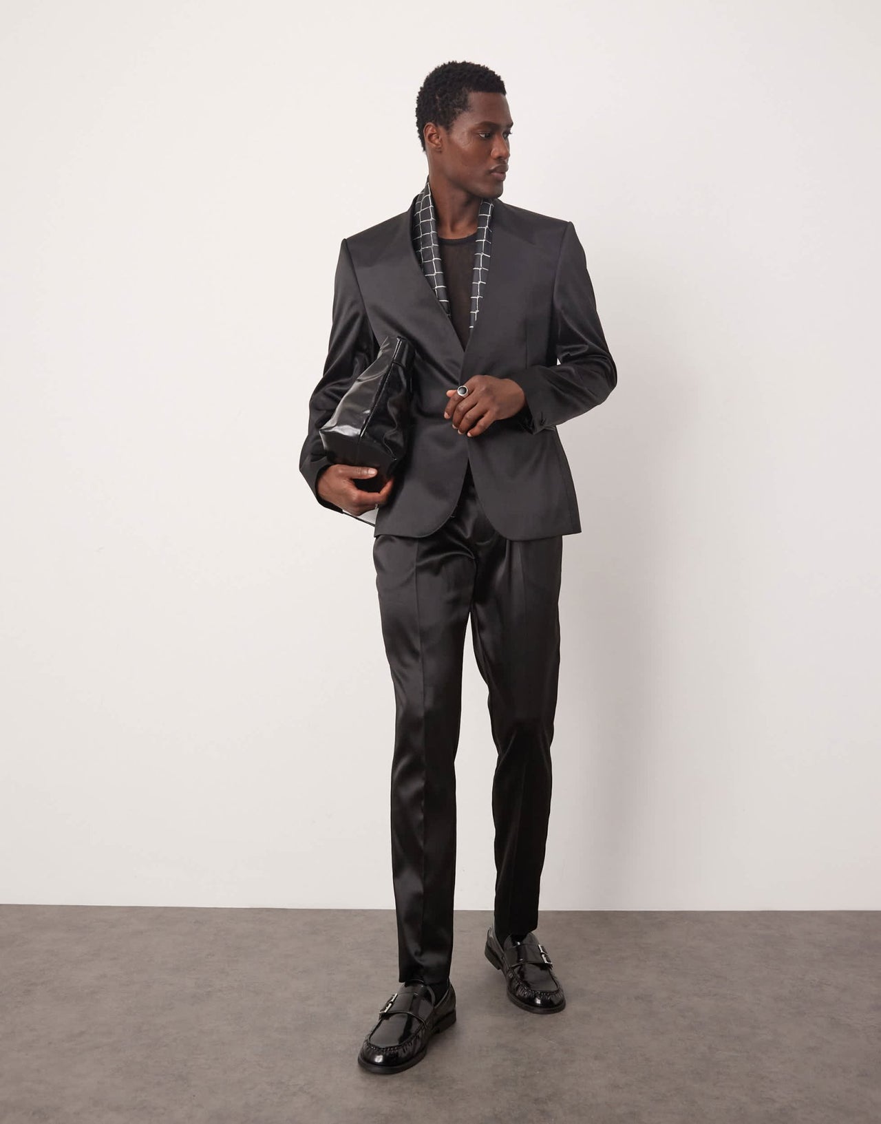 ASOS DESIGN collarless new skinny suit jacket in black satin - ASOS Sample Sale EU Store