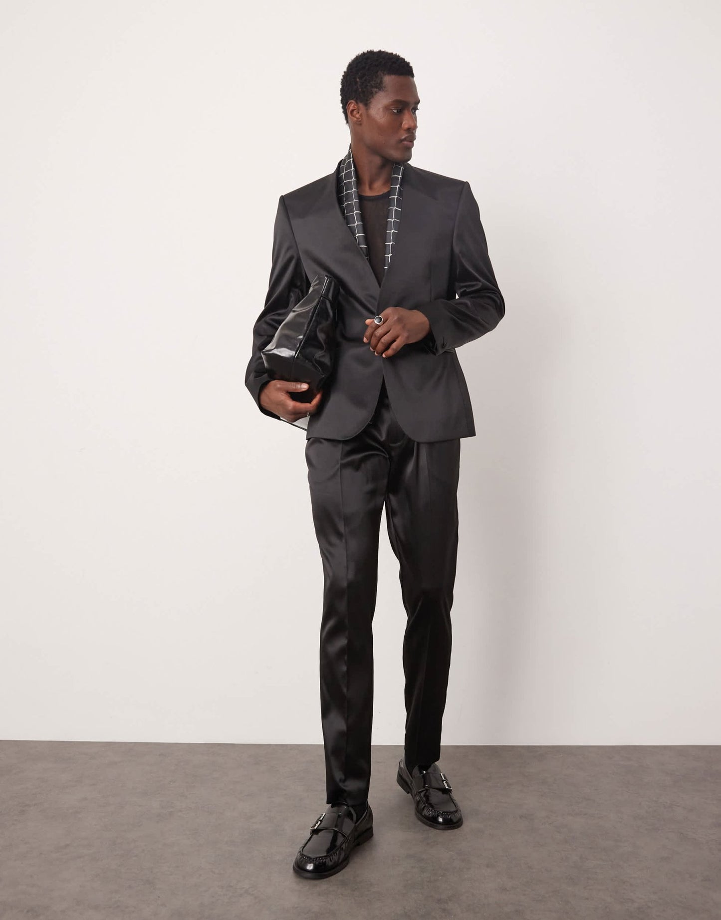 ASOS DESIGN collarless new skinny suit jacket in black satin - ASOS Sample Sale EU Store