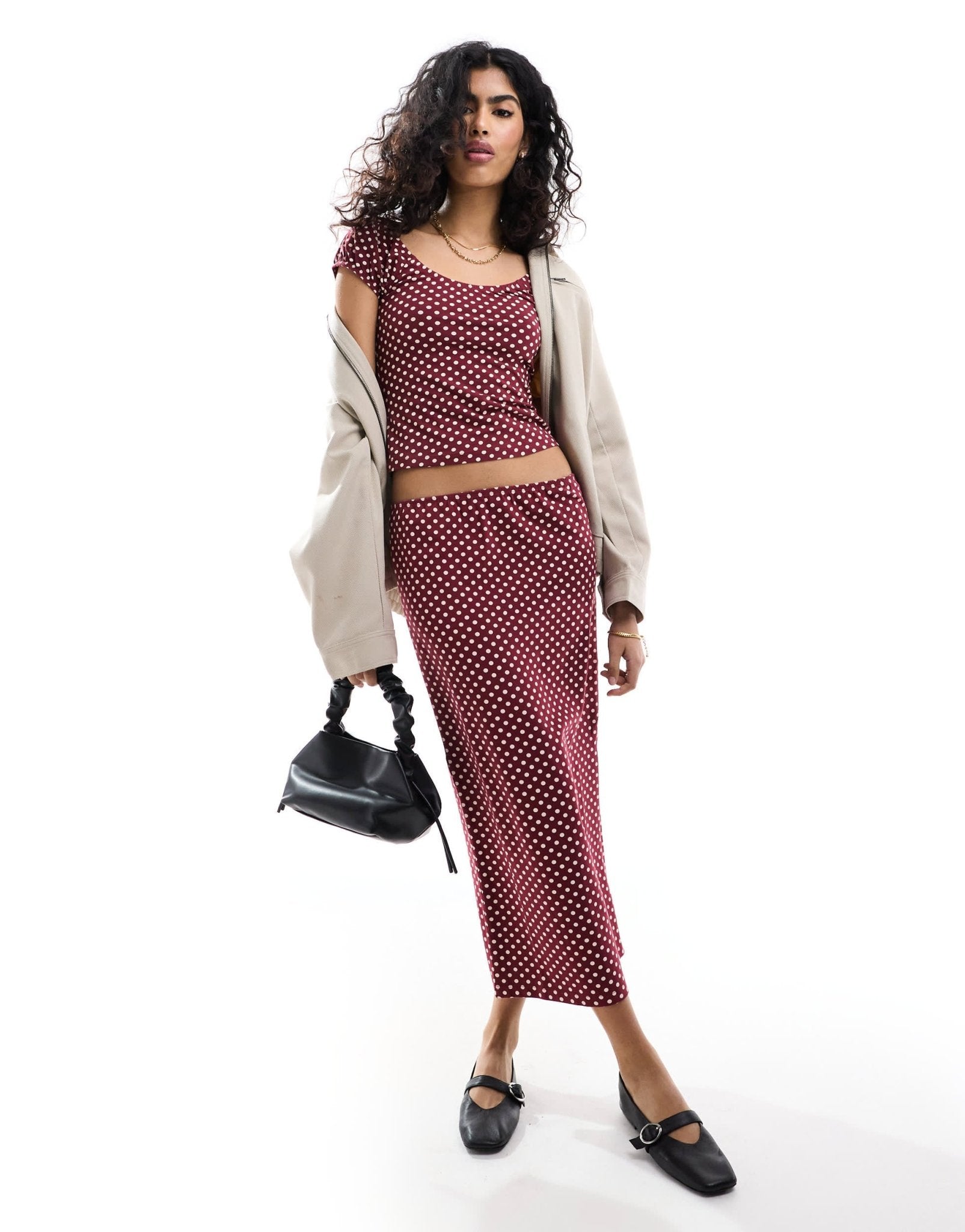 ASOS DESIGN column midi skirt co - ord in burgundy polka dot print - ASOS Sample Sale EU Store