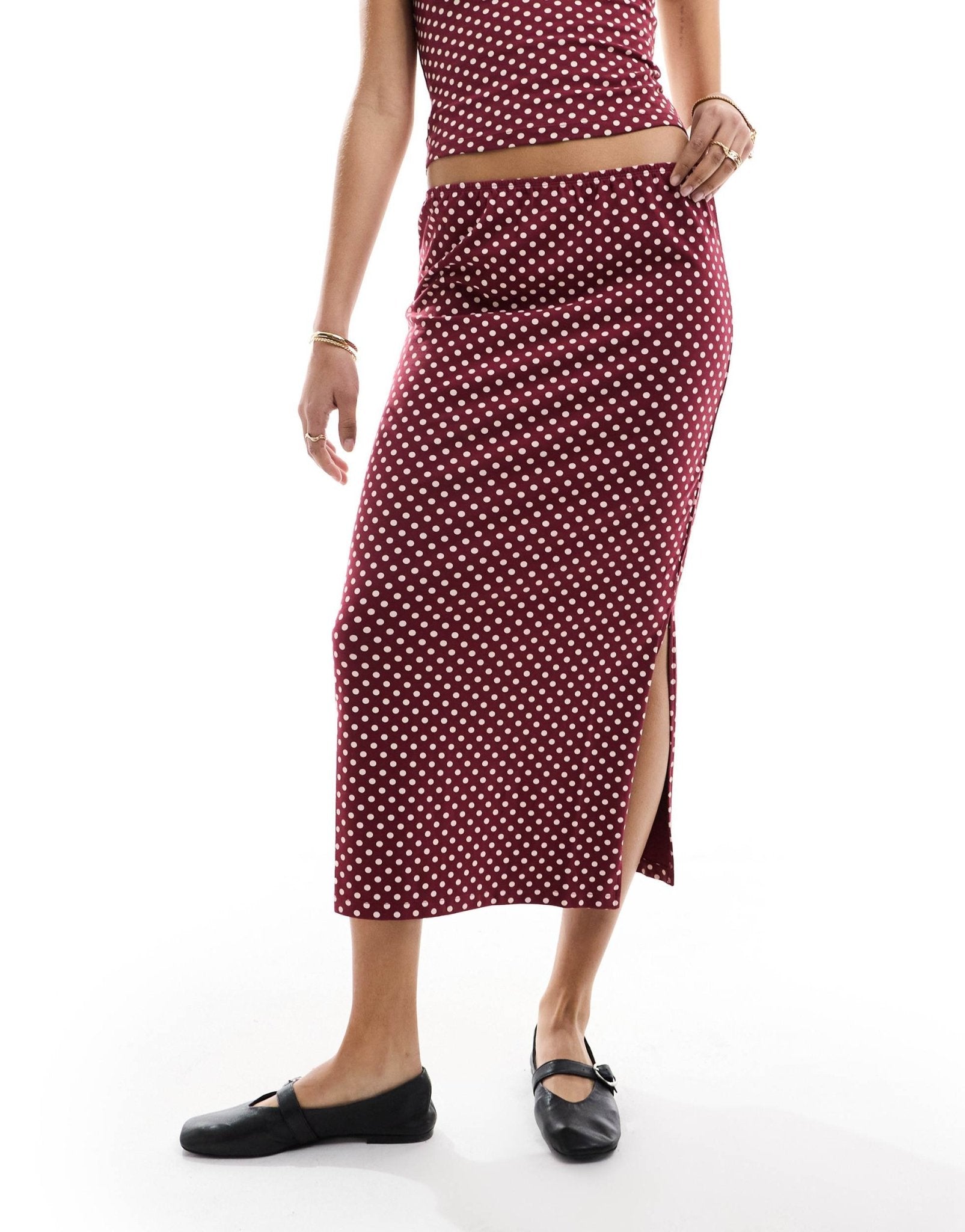 ASOS DESIGN column midi skirt co - ord in burgundy polka dot print - ASOS Sample Sale EU Store