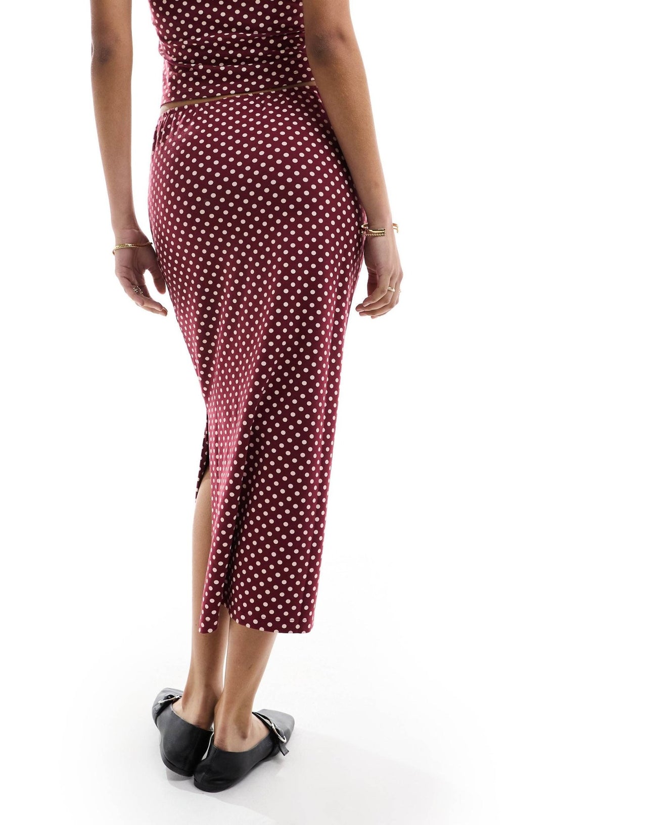 ASOS DESIGN column midi skirt co - ord in burgundy polka dot print - ASOS Sample Sale EU Store