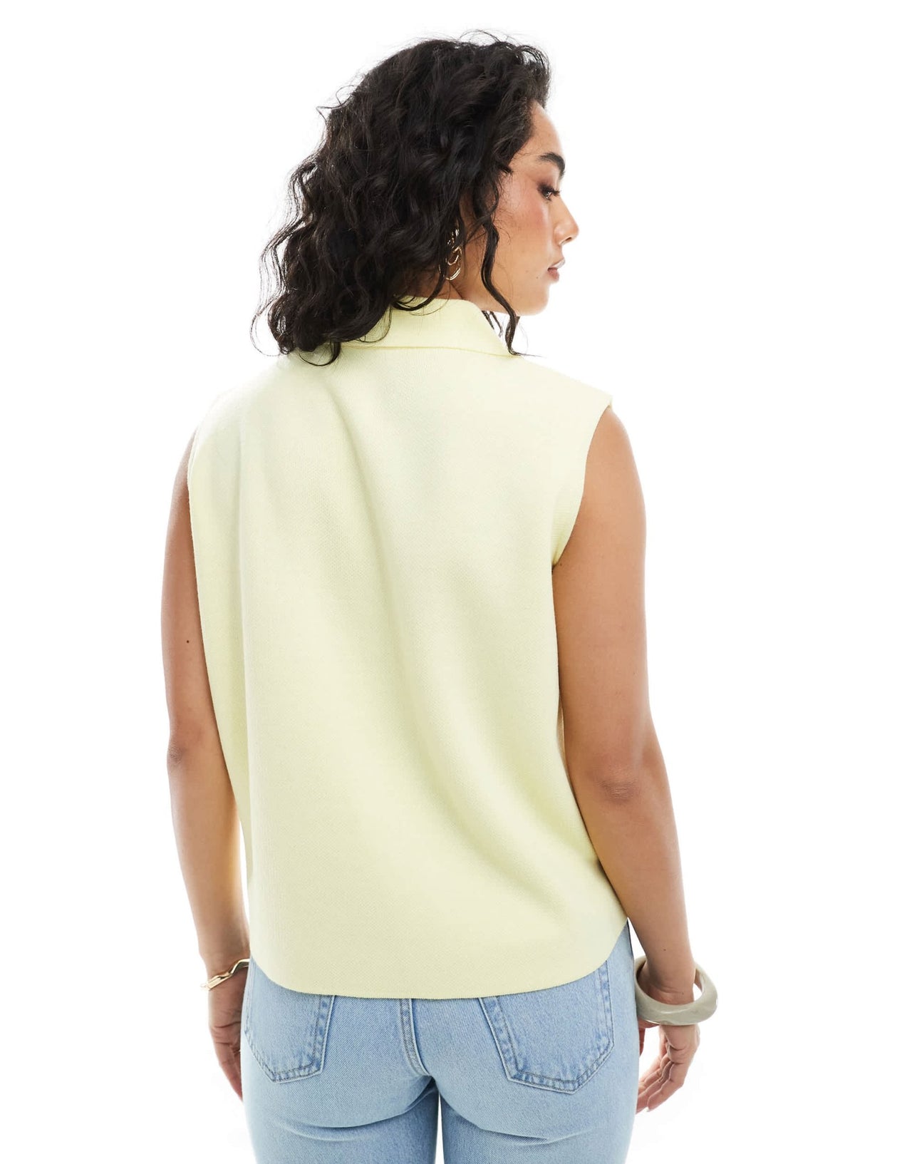 ASOS DESIGN compact knit waistcoat with collar in buttermilk yellow - ASOS Sample Sale EU Store