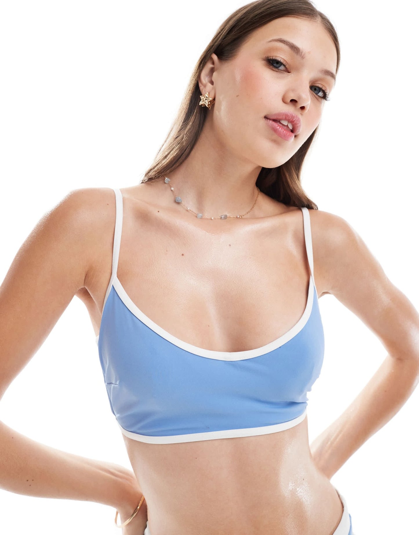 ASOS DESIGN contrast binding hidden underwire crop bikini in dusty blue - ASOS Sample Sale EU Store