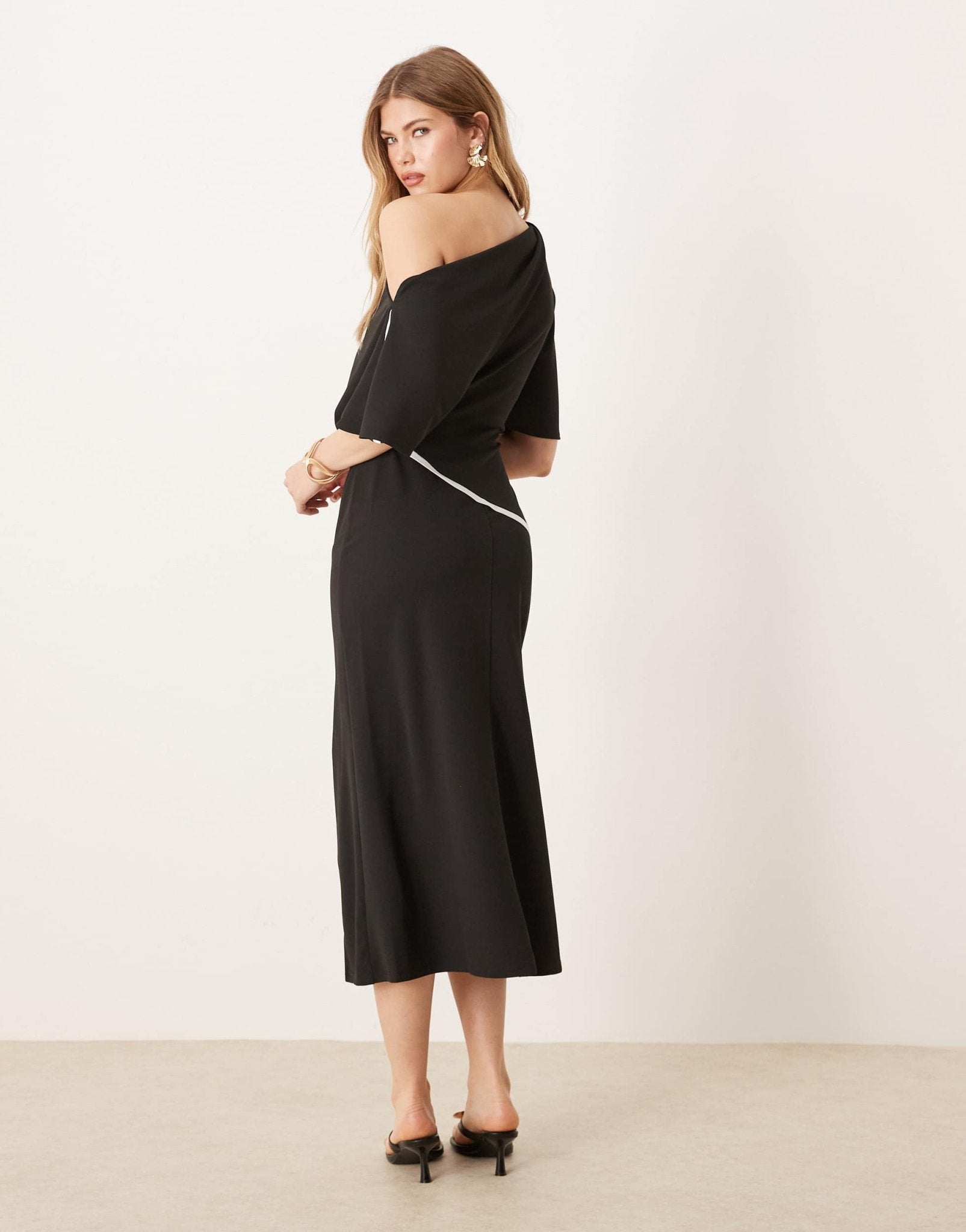 ASOS DESIGN contrast detail fallen shoulder midi dress - ASOS Sample Sale EU Store
