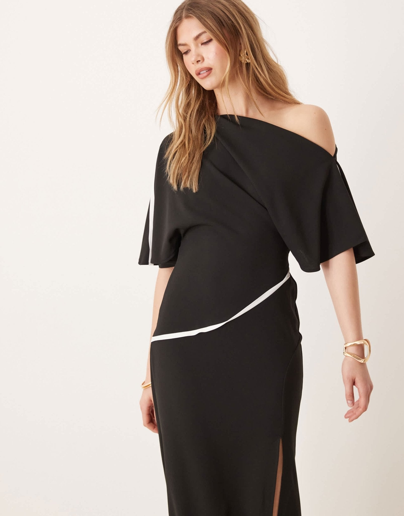 ASOS DESIGN contrast detail fallen shoulder midi dress - ASOS Sample Sale EU Store
