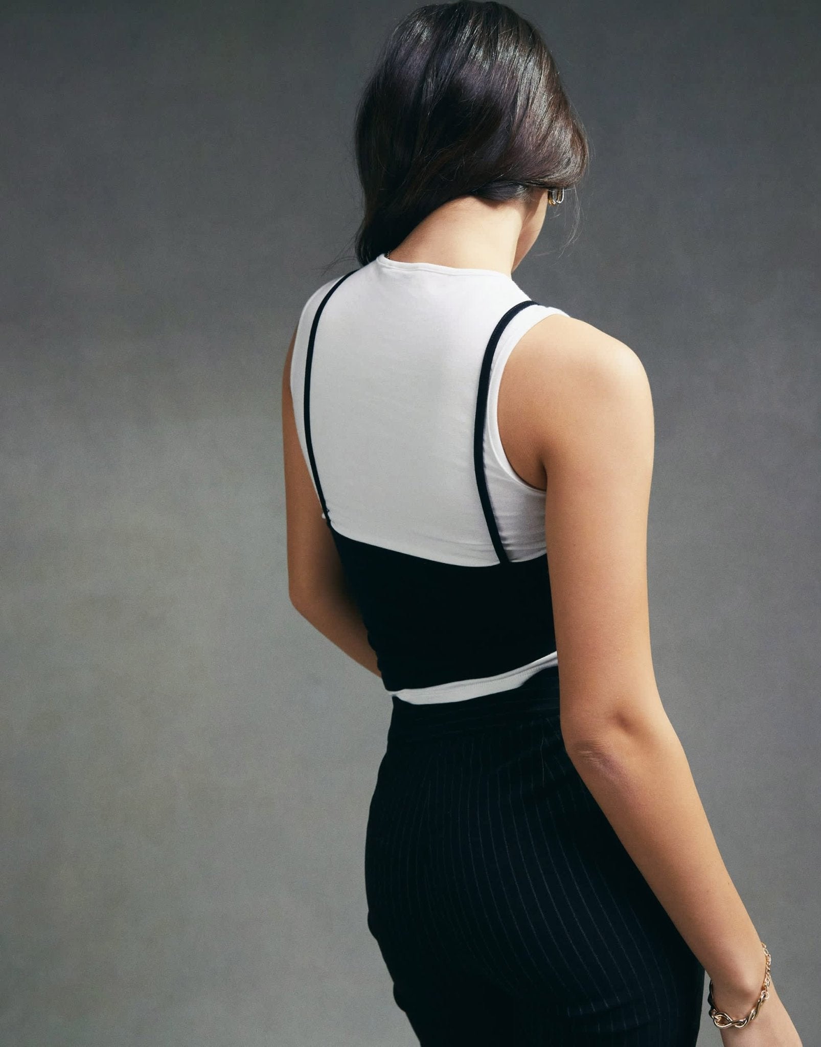 ASOS DESIGN contrast overlay top with ruching detail in black and white - ASOS Sample Sale EU Store