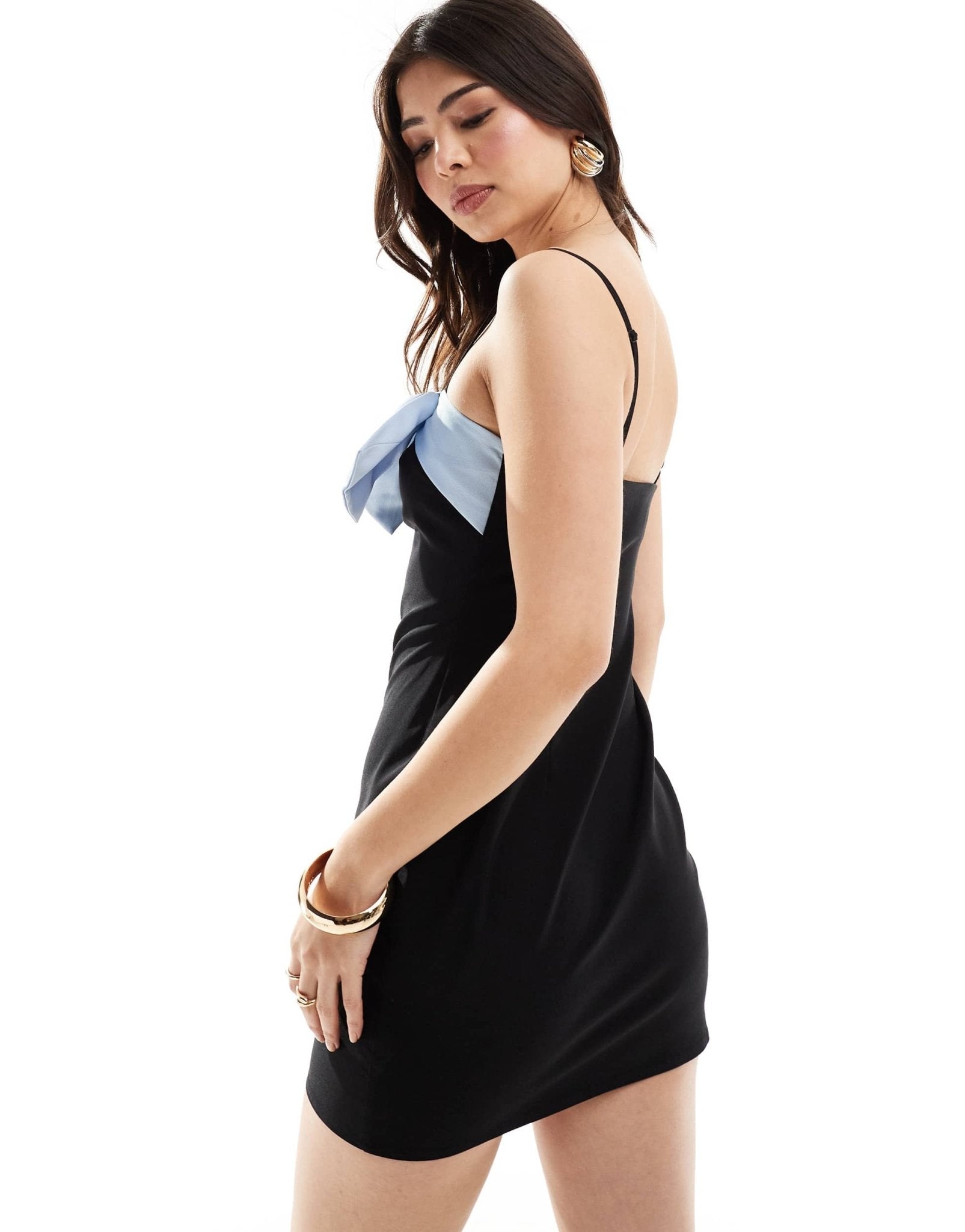 ASOS DESIGN contrast satin bow mini dress in black - ASOS Sample Sale EU Store