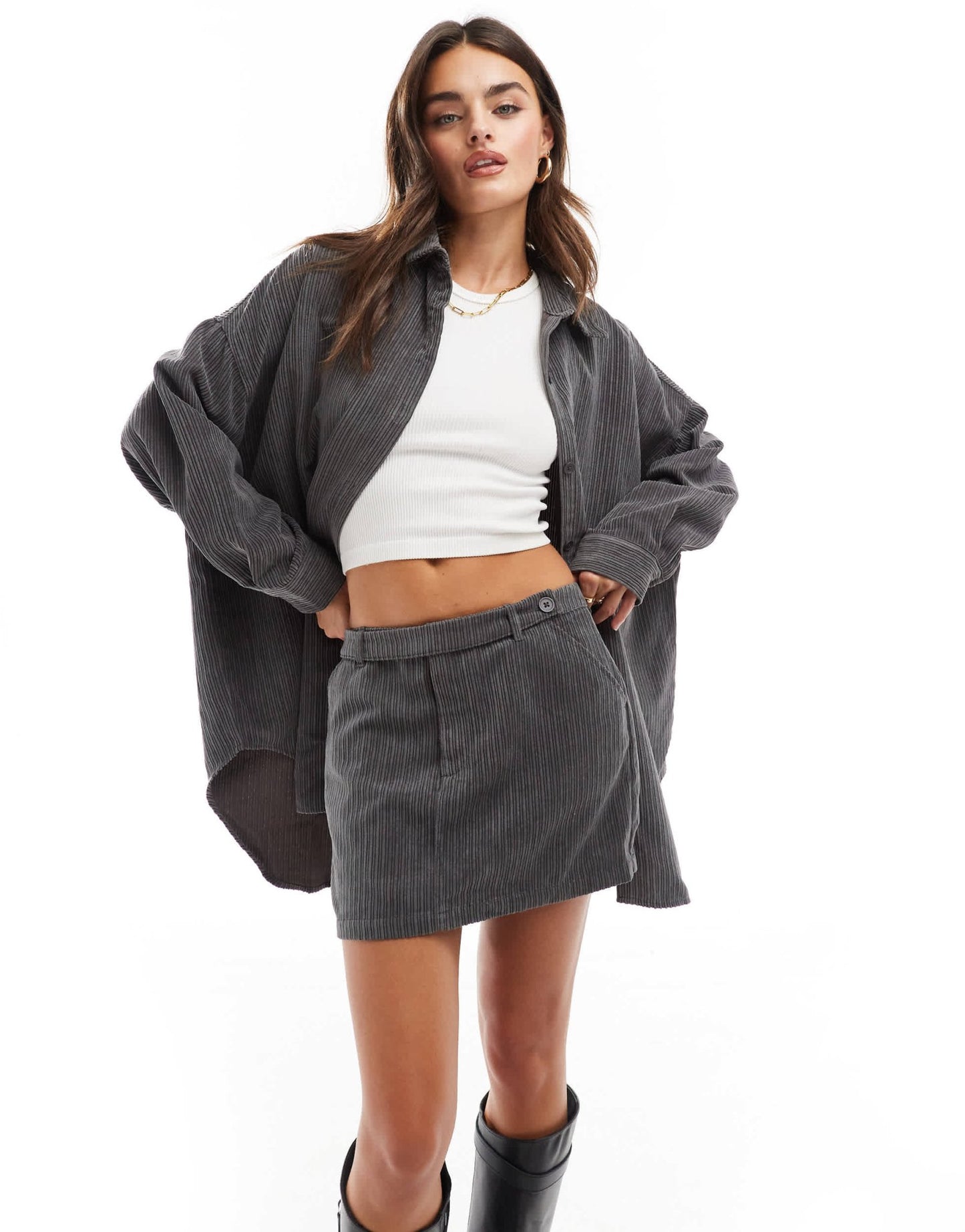 ASOS DESIGN cord belted micro mini skirt co - ord in grey - ASOS Sample Sale EU Store