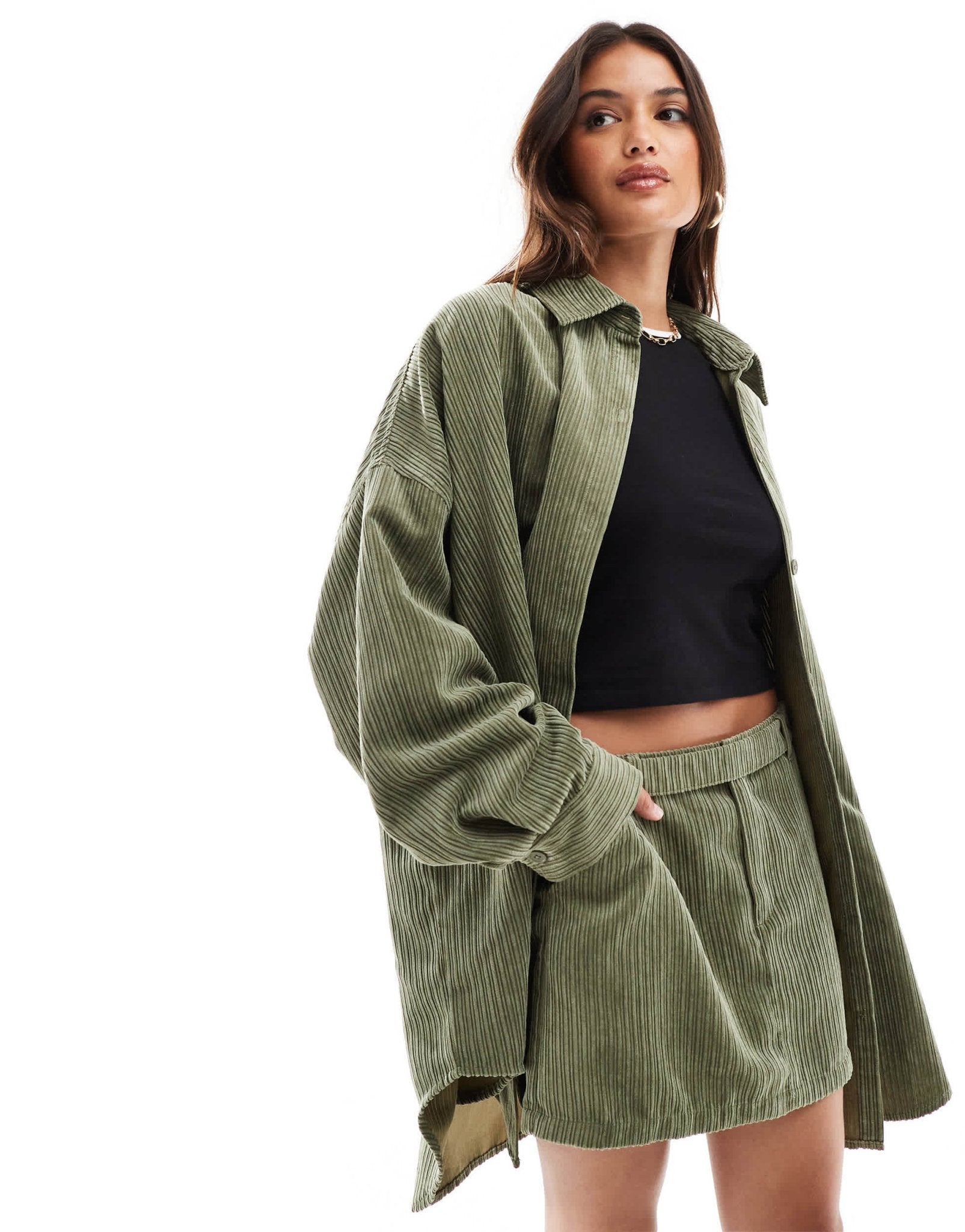ASOS DESIGN cord belted micro mini skirt co - ord in olive - ASOS Sample Sale EU Store