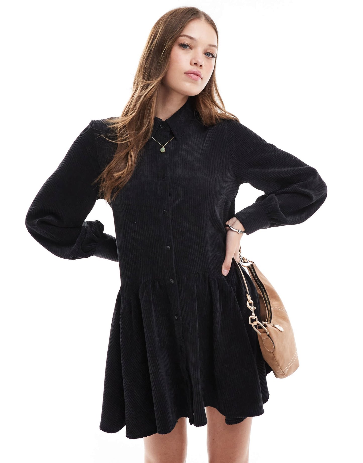 ASOS DESIGN cord smock mini dress with peplum hem in black - ASOS Sample Sale EU Store