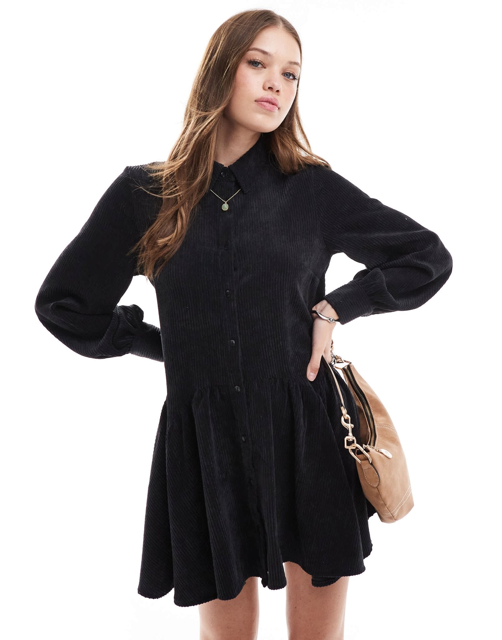 ASOS DESIGN cord smock mini dress with peplum hem in black - ASOS Sample Sale EU Store