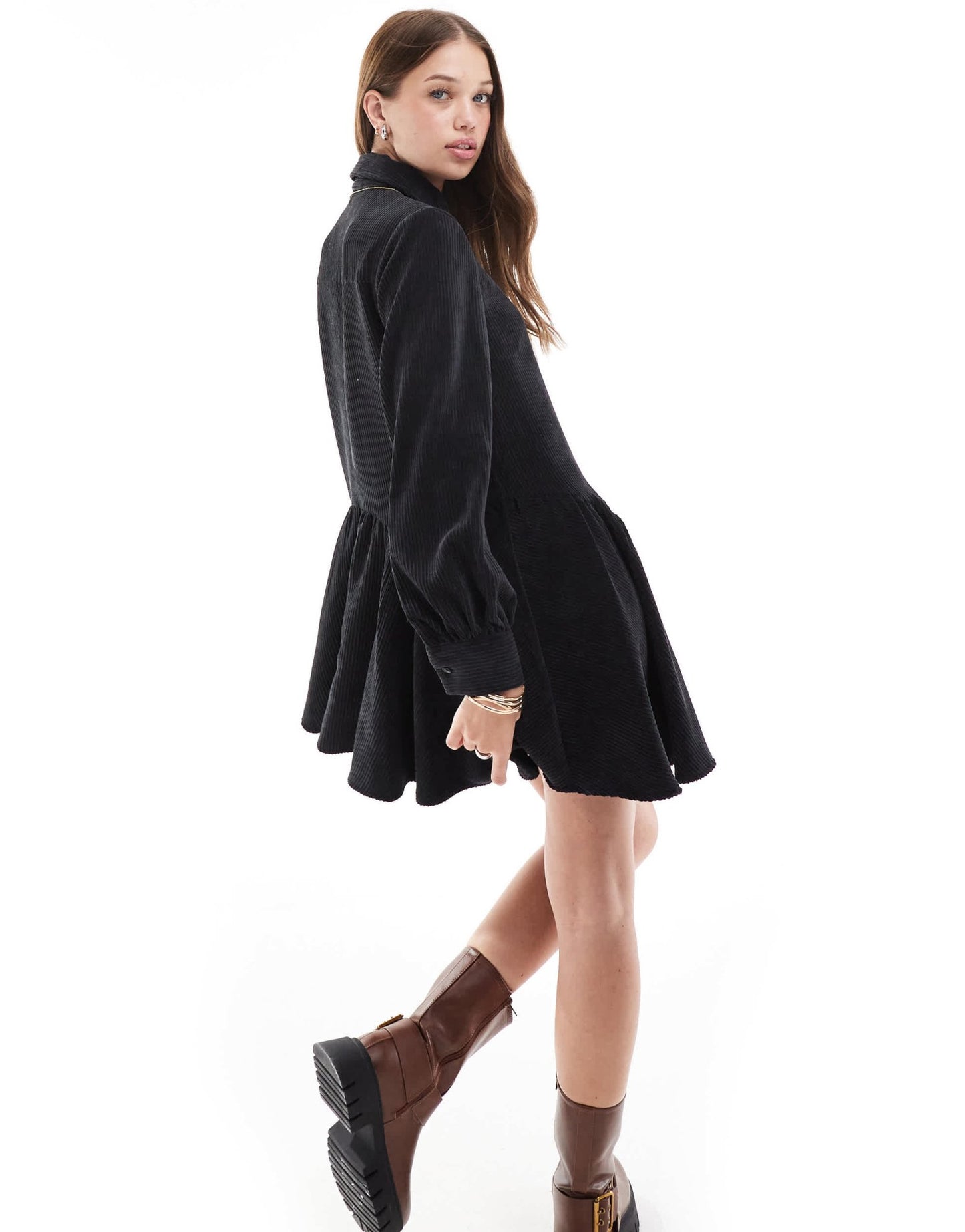 ASOS DESIGN cord smock mini dress with peplum hem in black - ASOS Sample Sale EU Store
