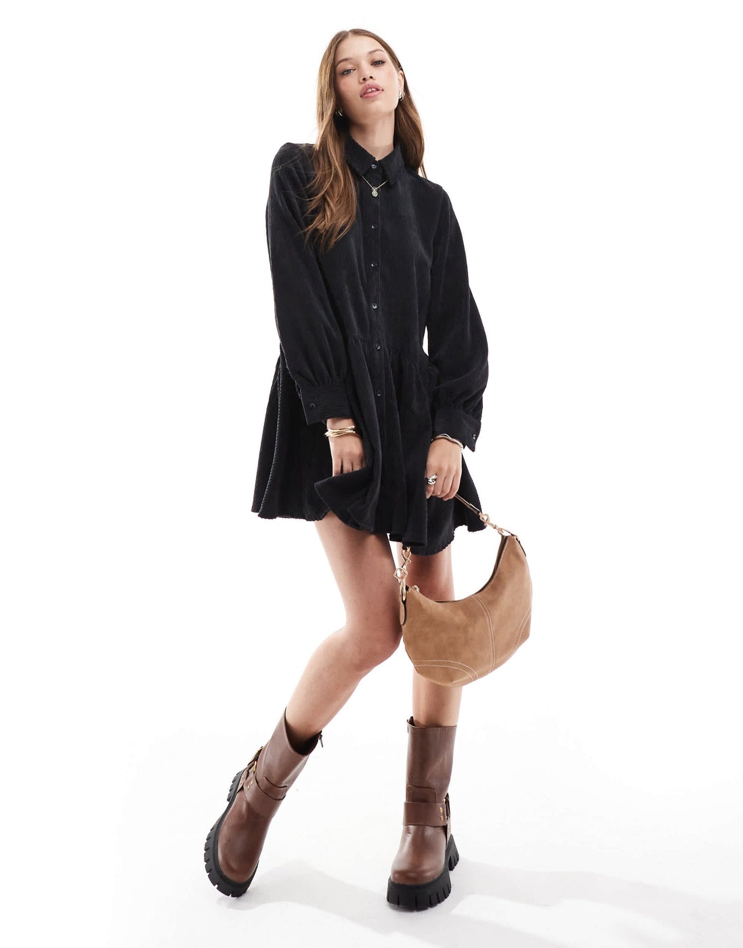 ASOS DESIGN cord smock mini dress with peplum hem in black - ASOS Sample Sale EU Store